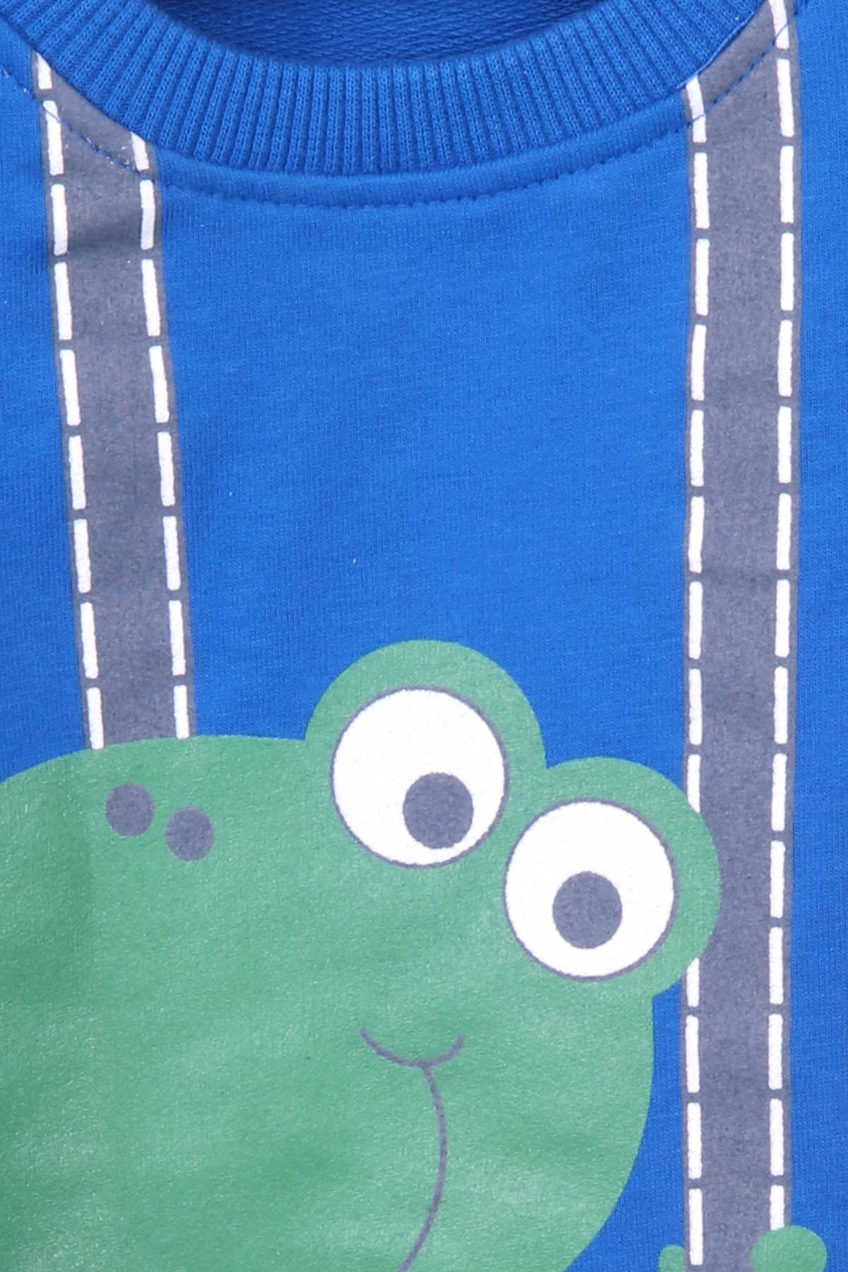 Breeze Erkek Bebek Eşofman Takımı Dinozor Baskılı Saks Mavisi (9 Ay-3 Yaş)