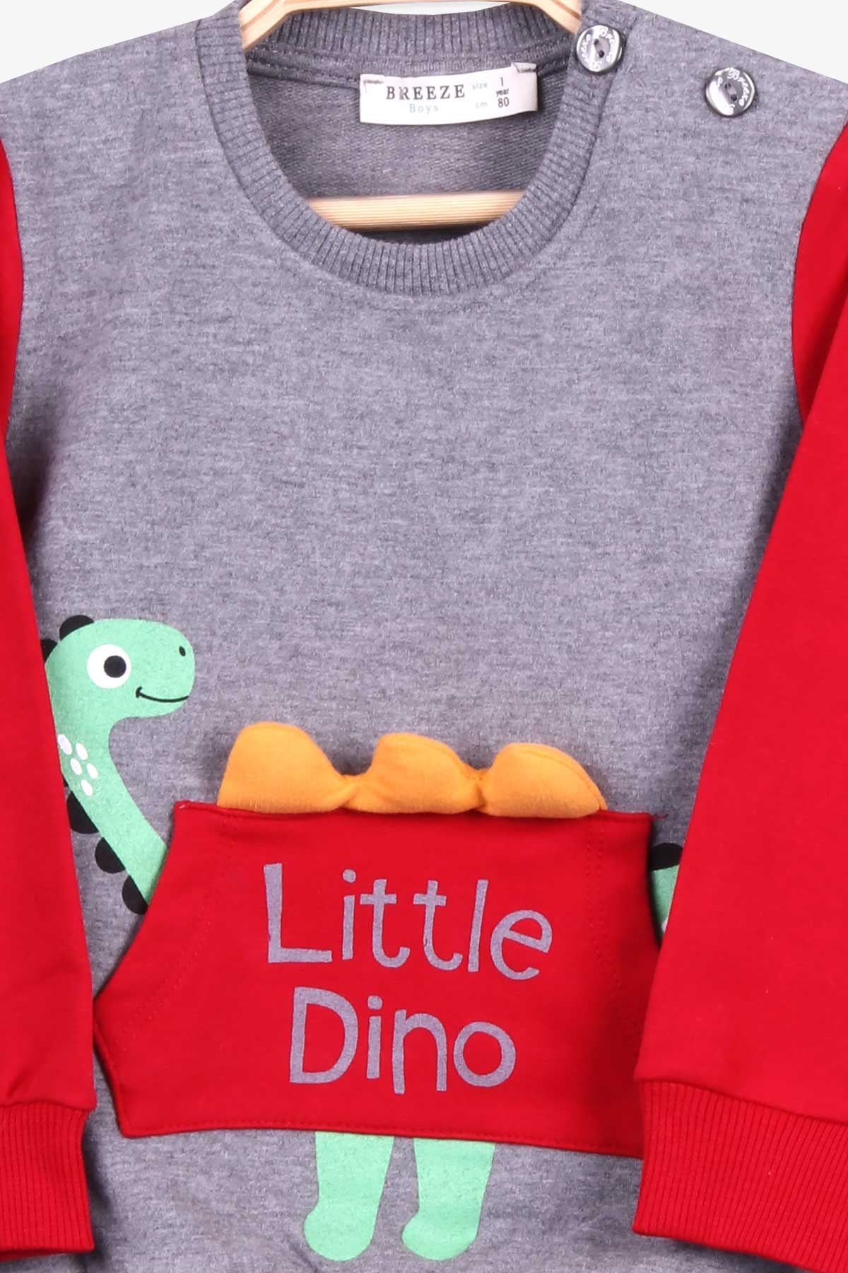 Breeze Erkek Bebek Eşofman Takımı Dinozor Baskılı Koyu Gri Melanj (9 Ay-3 Yaş)