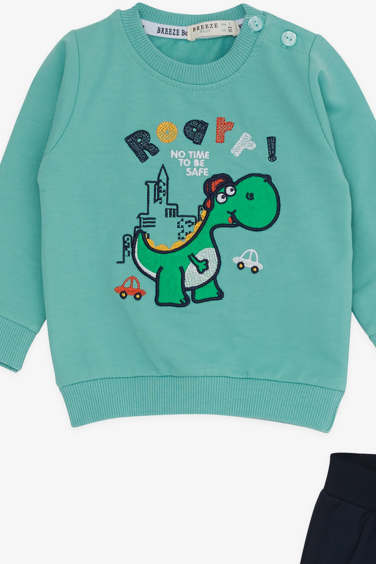 Breeze Erkek Bebek Eşofman Takımı Dinozor Nakışlı Mint Yeşili (6 Ay-2 Yaş)