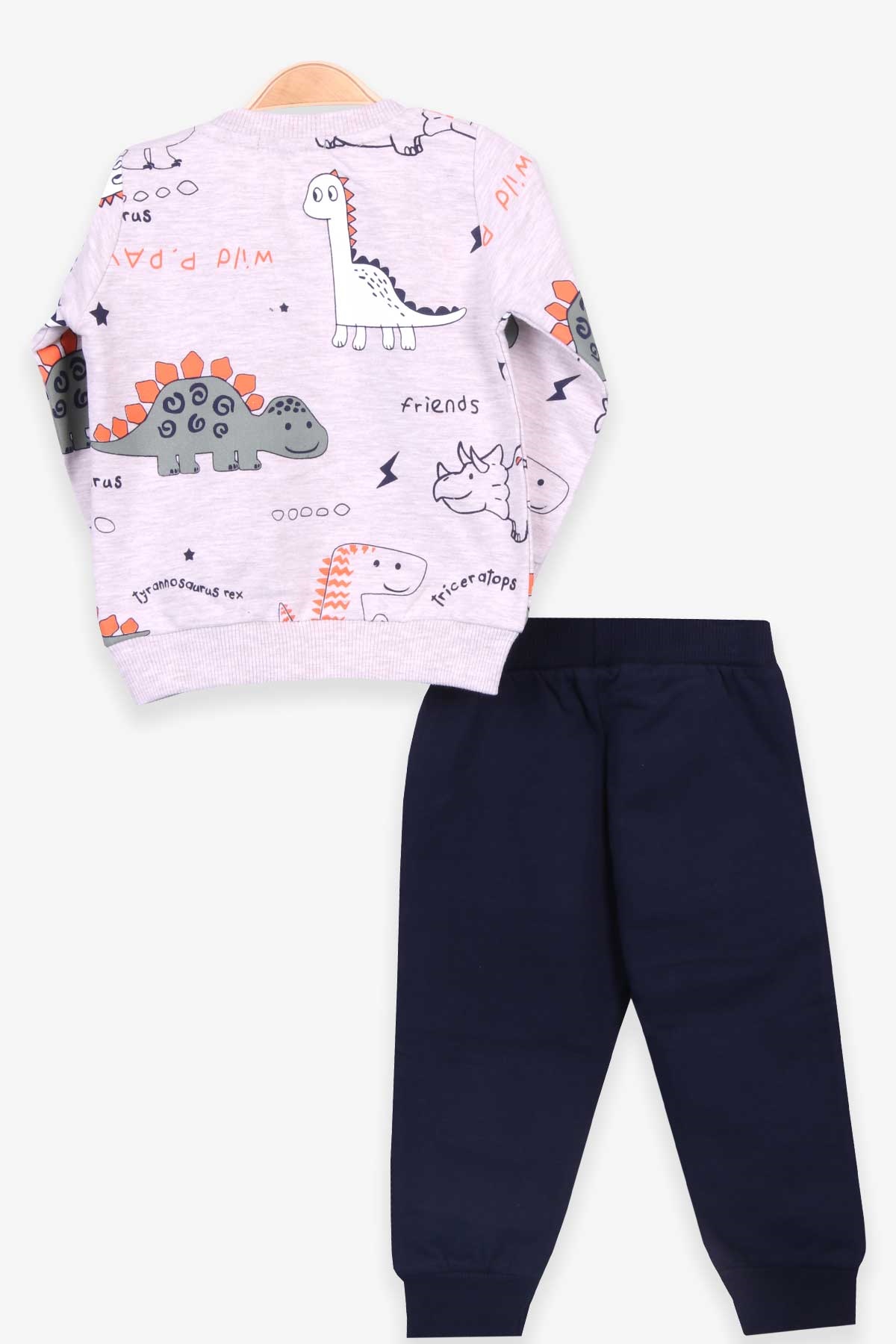 Breeze Erkek Bebek Eşofman Takımı Dinozor Baskılı Bej Melanj (9 Ay-3 Yaş)
