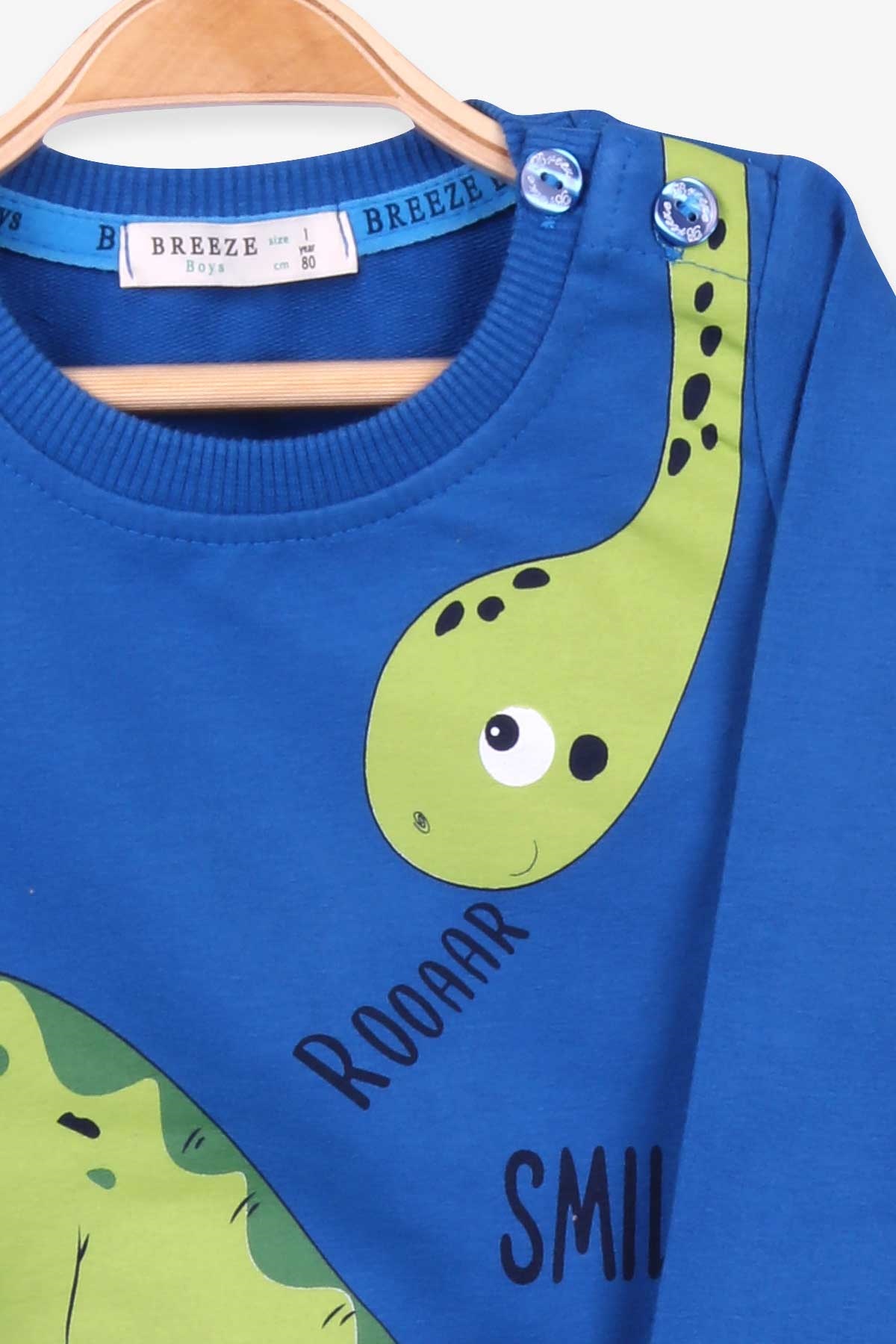 Breeze Erkek Bebek Eşofman Takımı Dinozor Baskılı Saks Mavisi (9 Ay-3 Yaş)