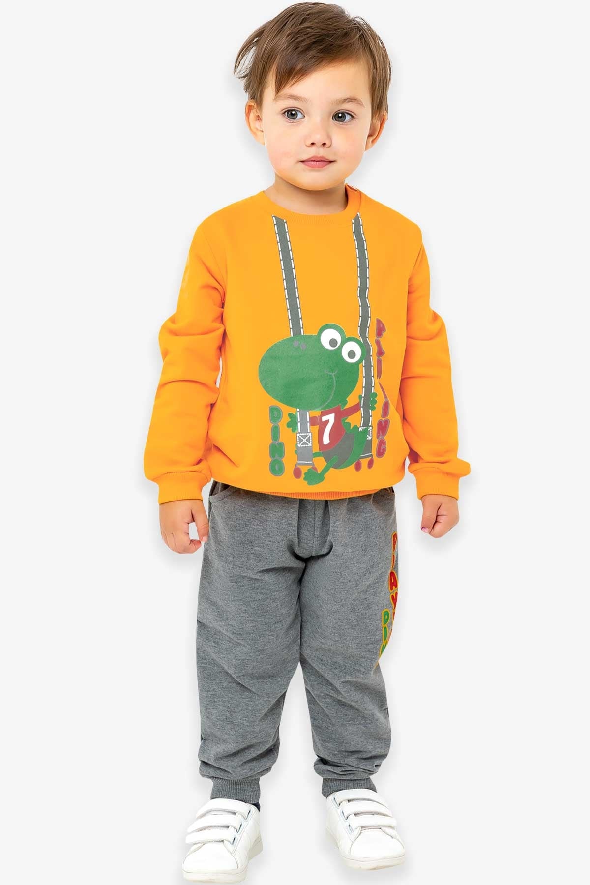 Breeze Erkek Bebek Eşofman Takımı Dinozor Baskılı Hardal Sarı (9 Ay-3 Yaş)