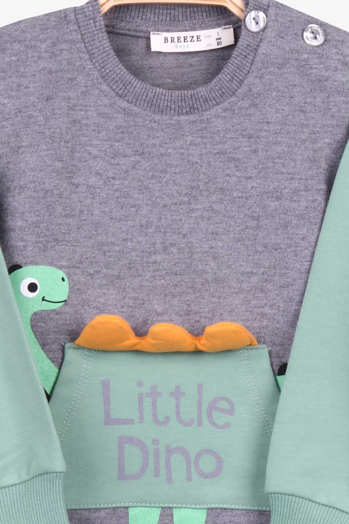 Breeze Erkek Bebek Eşofman Takımı Dinozor Baskılı Koyu Gri Melanj (9 Ay-3 Yaş)