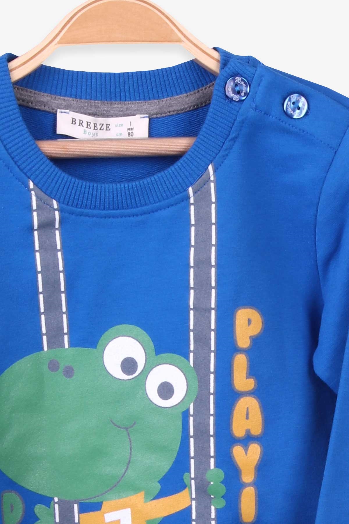 Breeze Erkek Bebek Eşofman Takımı Dinozor Baskılı Saks Mavisi (9 Ay-3 Yaş)