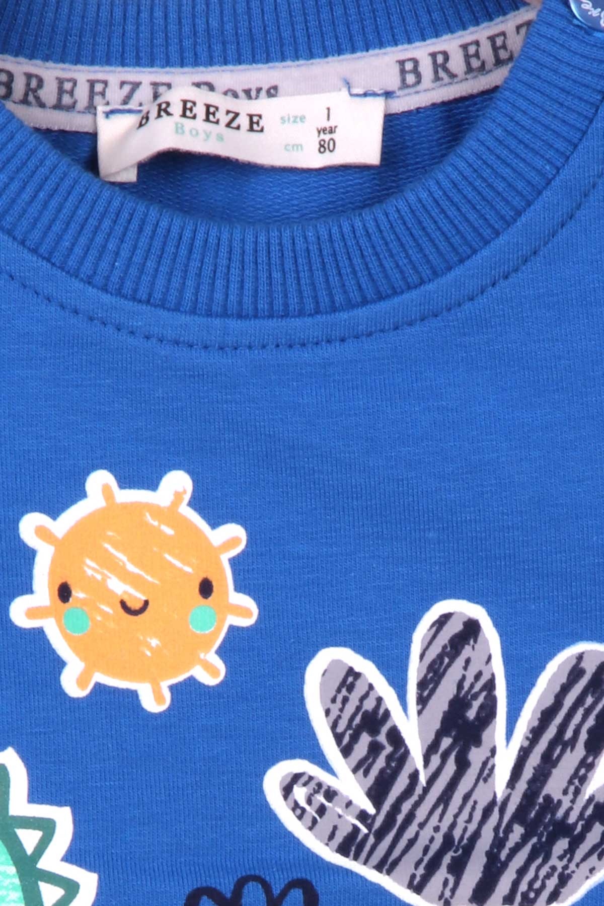 Breeze Erkek Bebek Eşofman Takımı Dinozor Desenli Saks Mavisi (6 Ay-2 Yaş)