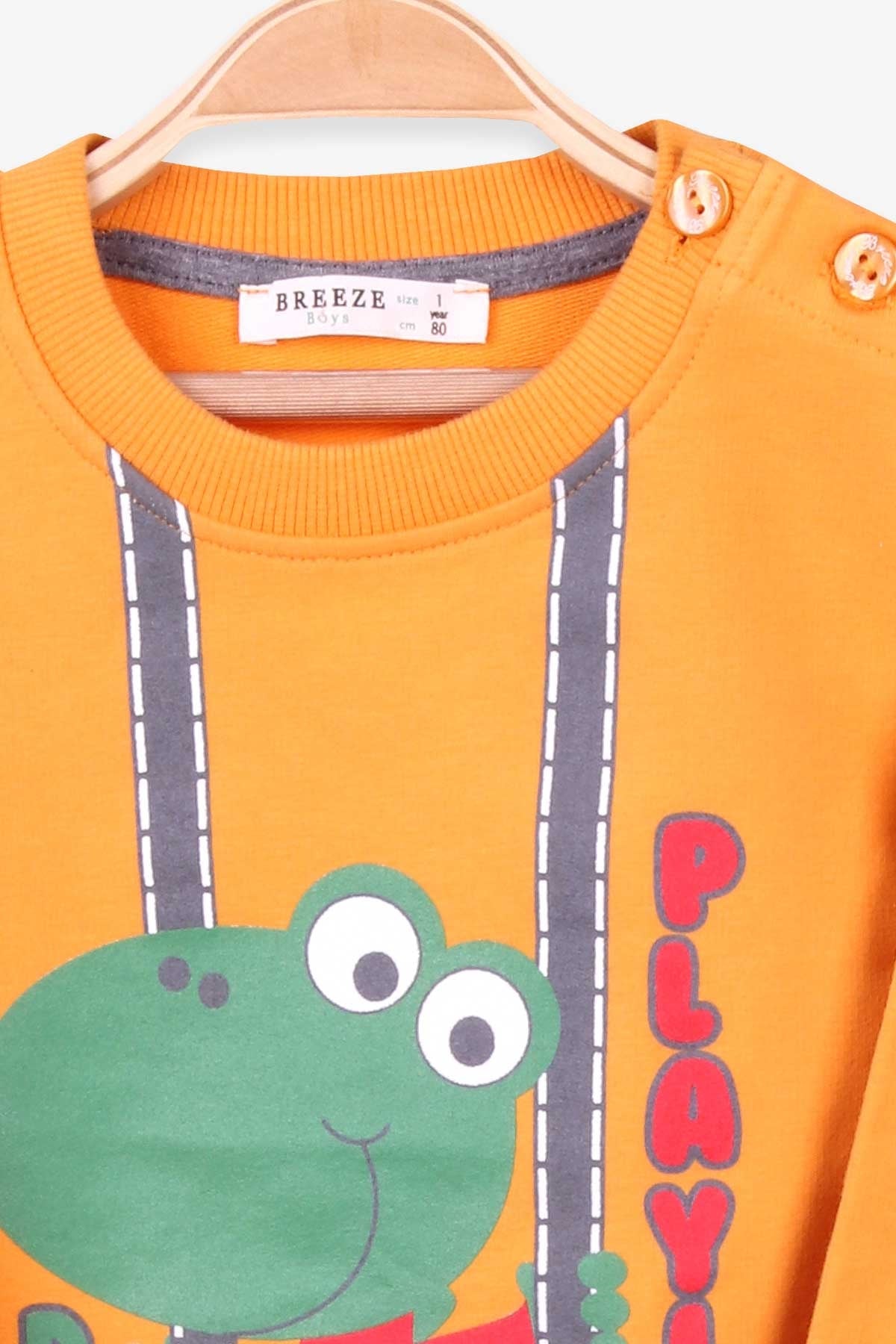 Breeze Erkek Bebek Eşofman Takımı Dinozor Baskılı Hardal Sarı (9 Ay-3 Yaş)
