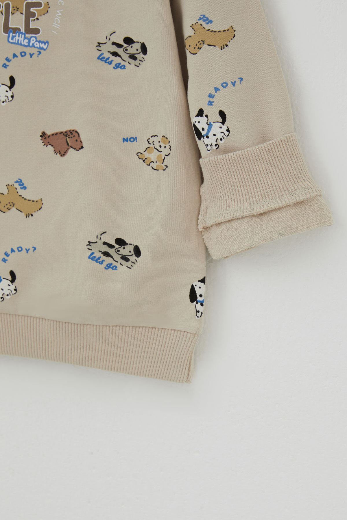 Breeze Erkek Bebek Eşofman Takımı Eğlenceli Köpekçikler Desenli Bej (9 Ay - 3 Yaş)