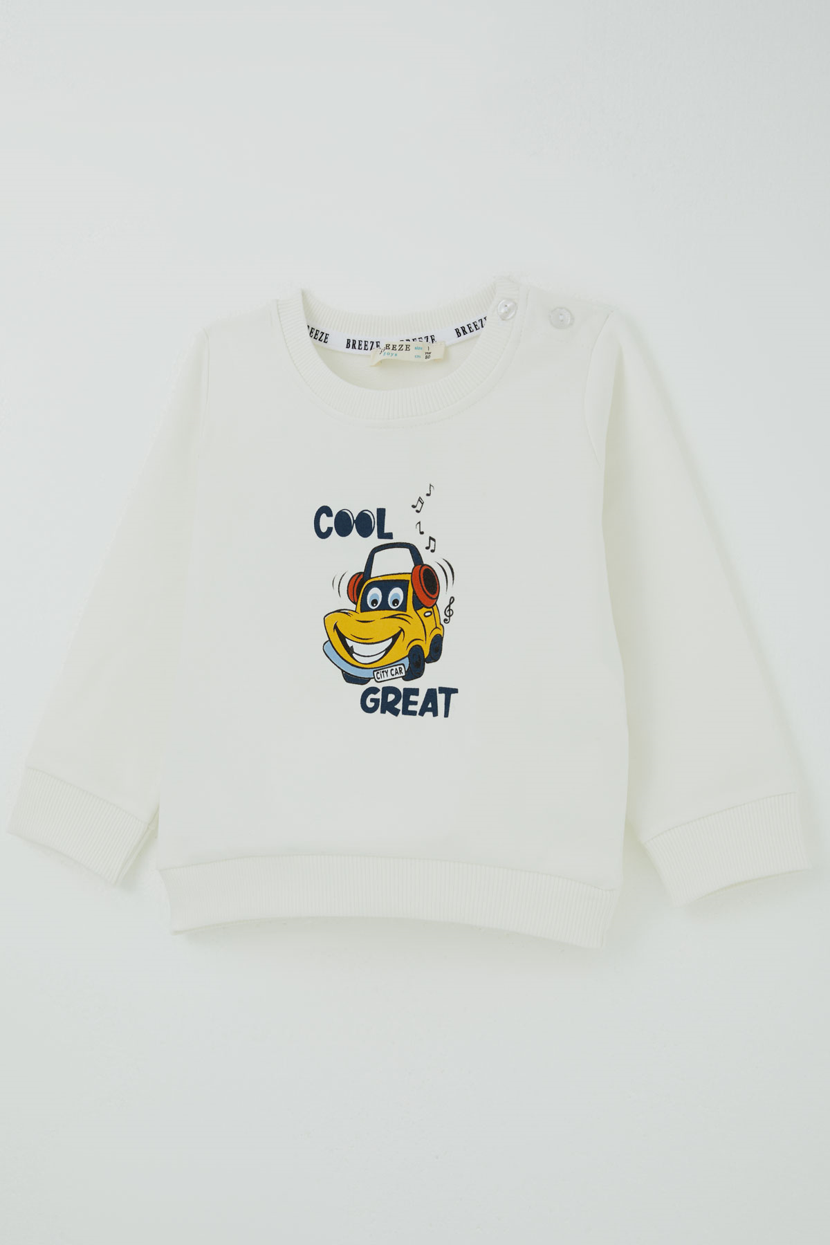 Breeze Erkek Bebek Eşofman Takımı Havalı Şehir Arabası Sırt Baskı Detaylı Ekru (6 Ay - 2 Yaş)