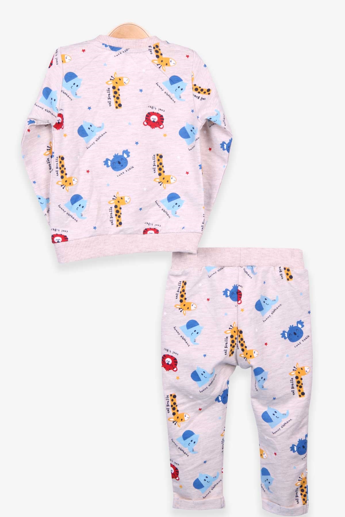 Breeze Erkek Bebek Eşofman Takımı Hayvan Desenli Bej Melanj (9 Ay-3 Yaş)