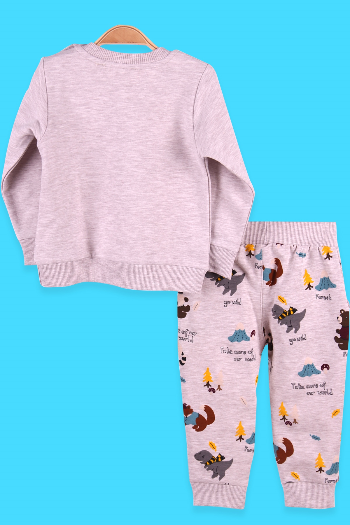 Breeze Erkek Bebek Eşofman Takımı Hayvancık Desenli Bej (9 Ay-3 Yaş)