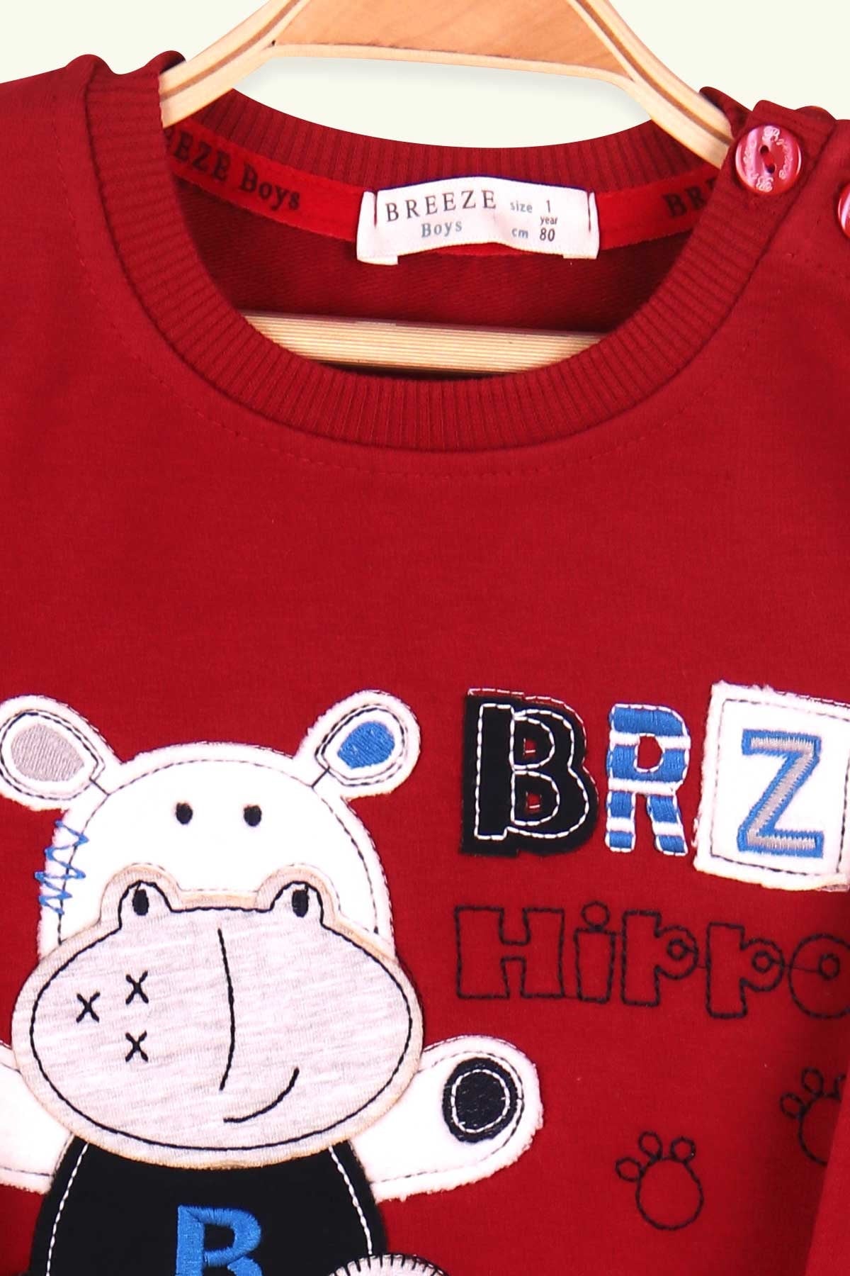 Breeze Erkek Bebek Eşofman Takımı Hipopotam Nakışlı Bordo (6 Ay-2 Yaş)