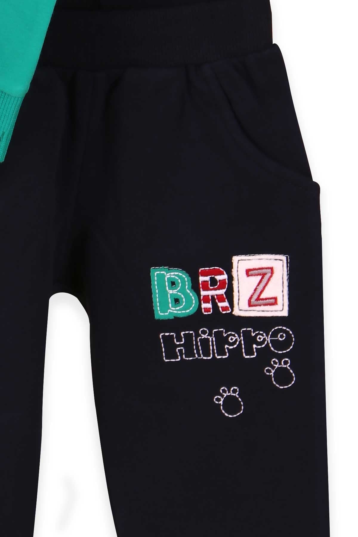 Breeze Erkek Bebek Eşofman Takımı Hipopotam Nakışlı Yeşil (6 Ay-2 Yaş)