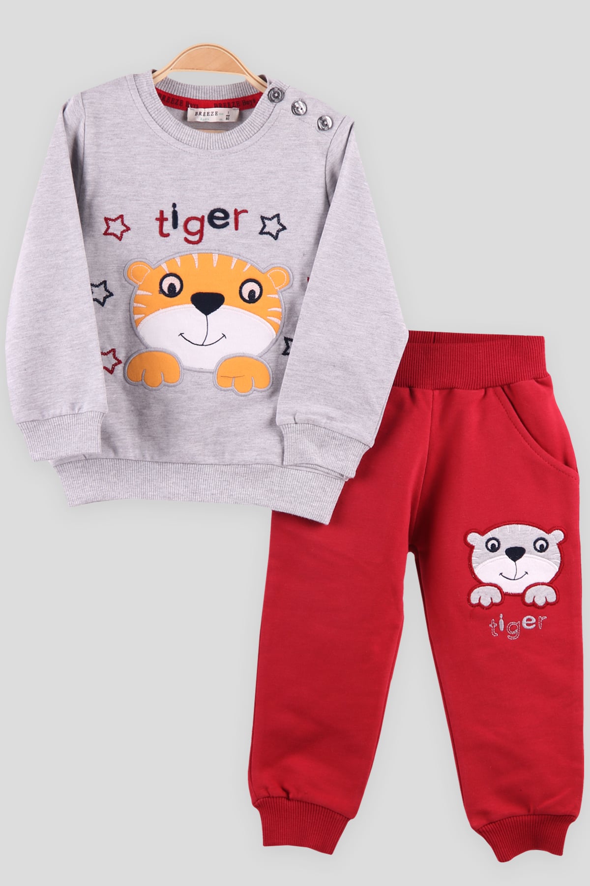 Breeze Erkek Bebek Eşofman Takımı Kaplanlı Gri (6 Ay-2 Yaş)
