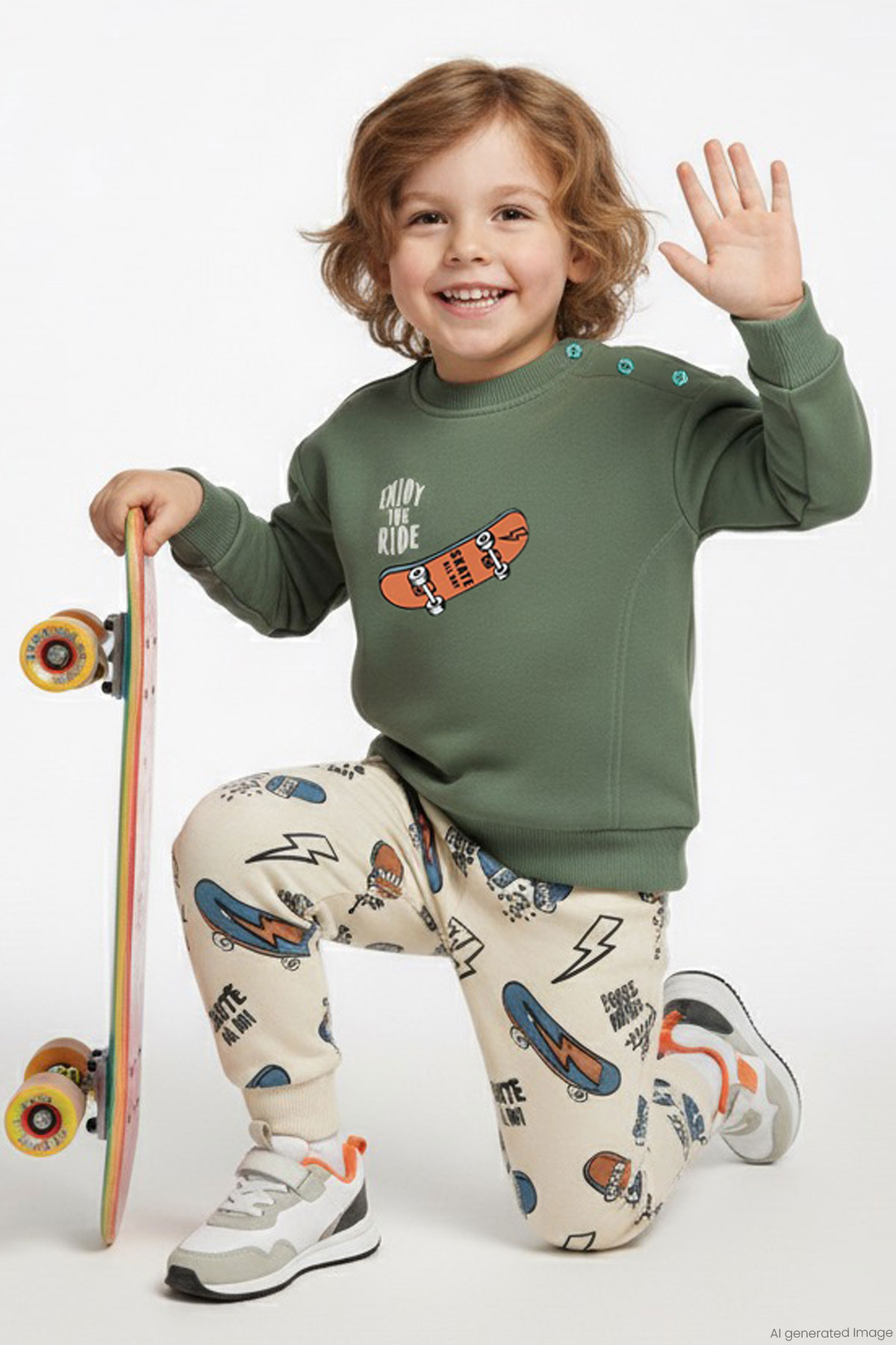 Breeze Erkek Bebek Eşofman Takımı Kaykay Zamanı Mint Yeşili (9 Ay-2 Yaş)