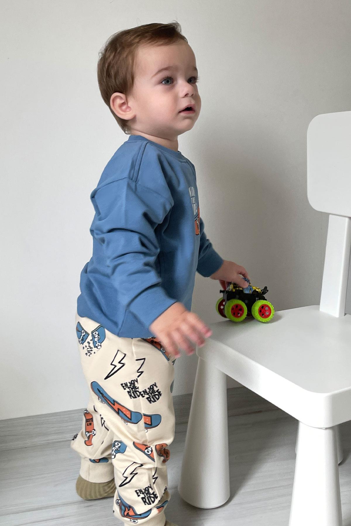 Breeze Erkek Bebek Eşofman Takımı Kaykay Zamanı İndigo (9 Ay-1 Yaş)