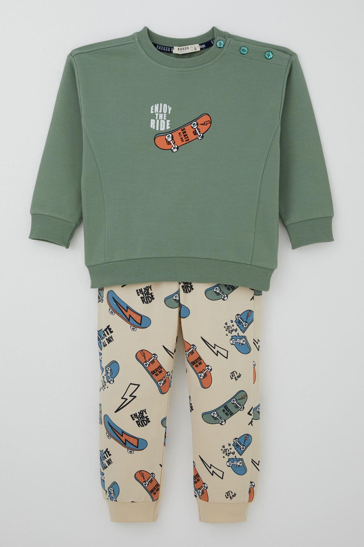 Breeze Erkek Bebek Eşofman Takımı Kaykay Zamanı Mint Yeşili (9 Ay-3 Yaş)