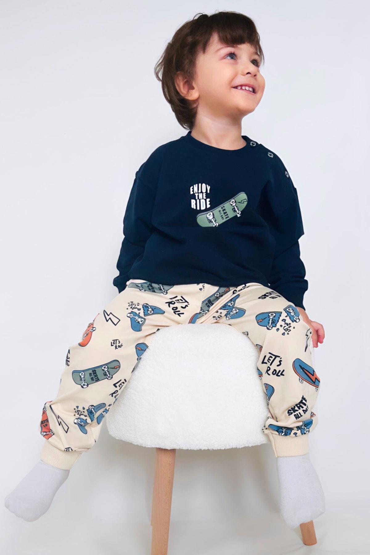 Breeze Erkek Bebek Eşofman Takımı Kaykay Zamanı Lacivert (9 Ay-3 Yaş)