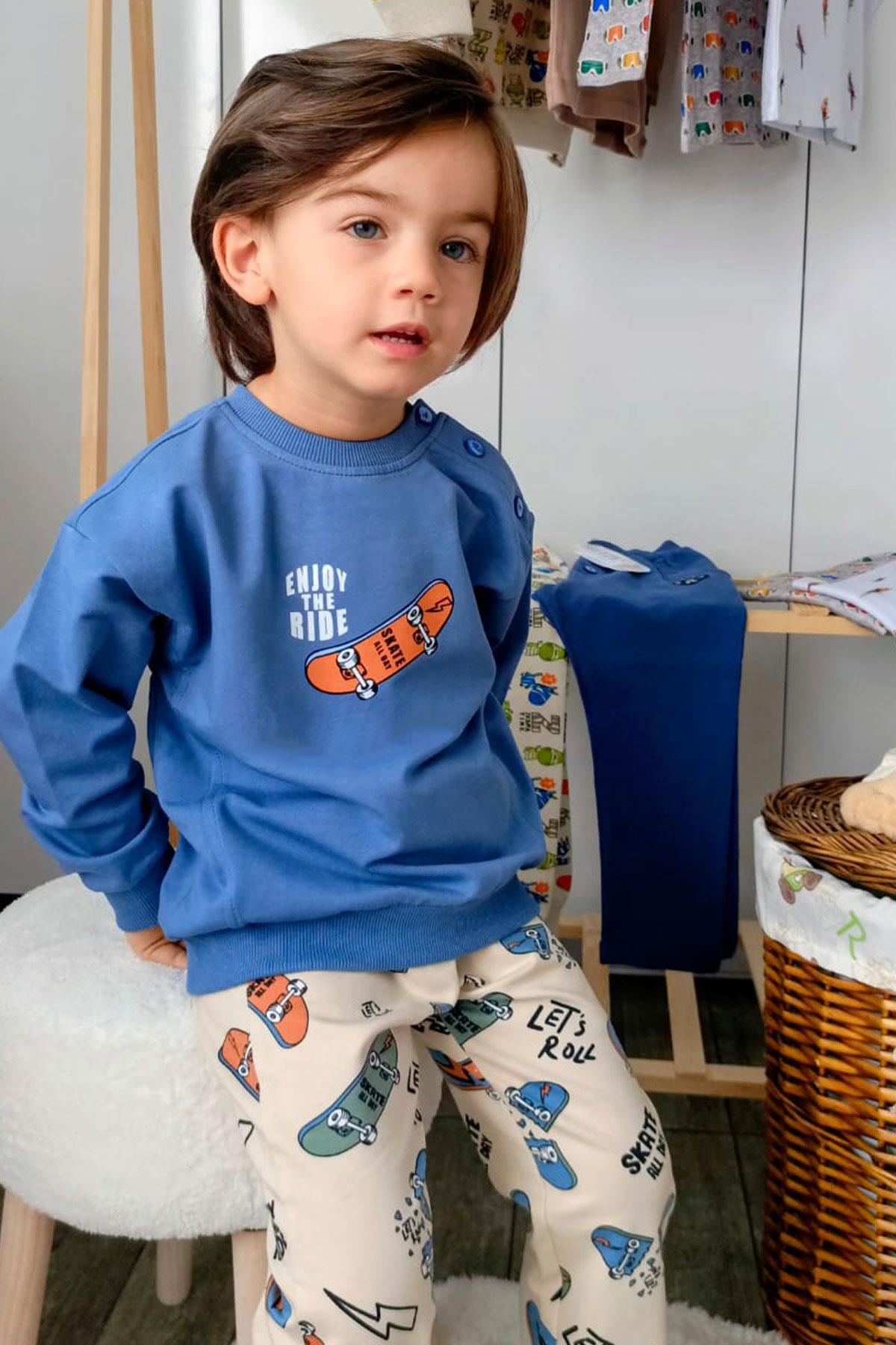 Breeze Erkek Bebek Eşofman Takımı Kaykay Zamanı İndigo (9 Ay-1 Yaş)