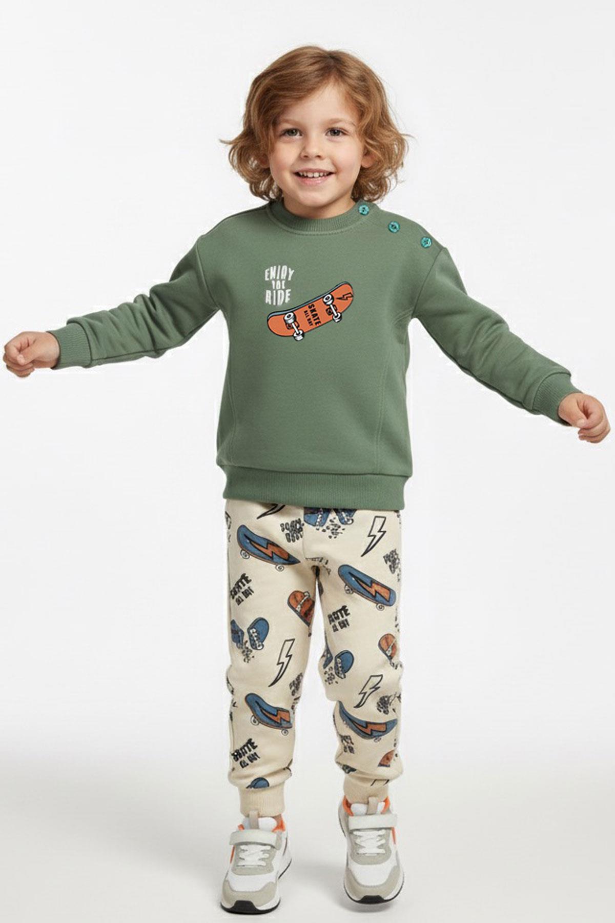 Breeze Erkek Bebek Eşofman Takımı Kaykay Zamanı Mint Yeşili (9 Ay-3 Yaş)