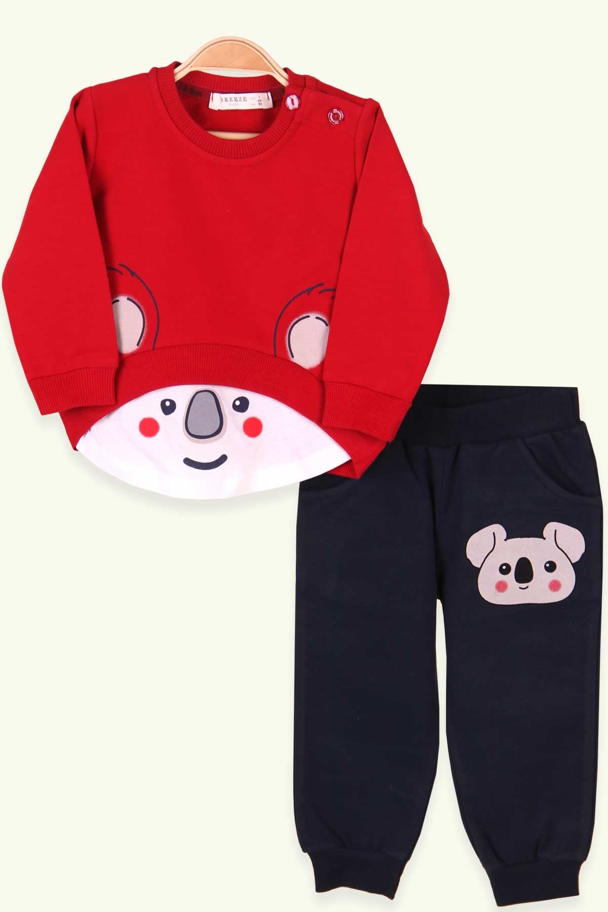 Breeze Erkek Bebek Eşofman Takımı Koala Baskılı Kırmızı (6 Ay-2 Yaş)