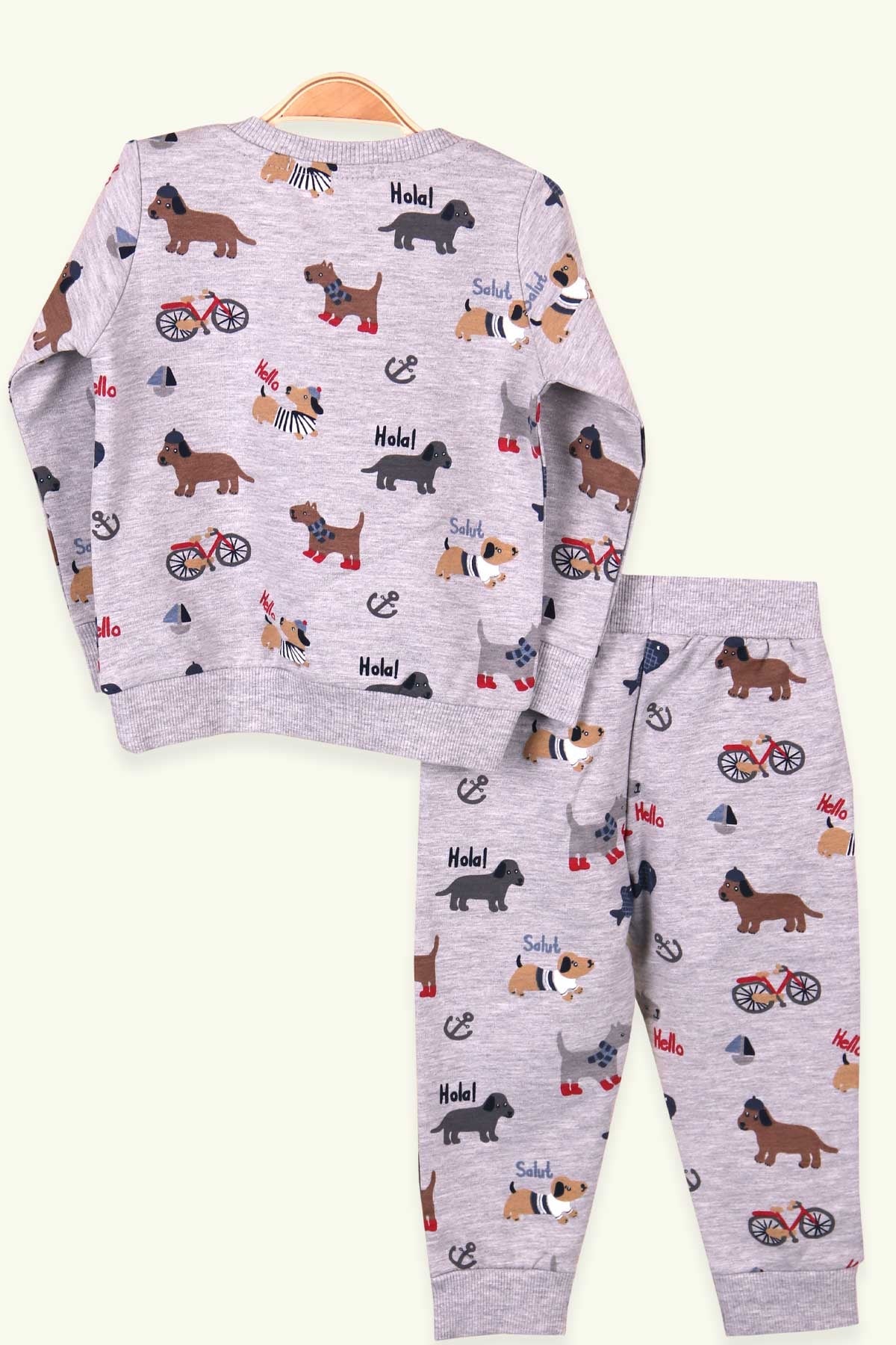 Breeze Erkek Bebek Eşofman Takımı Köpek Desenli Gri (6 Ay-2 Yaş)