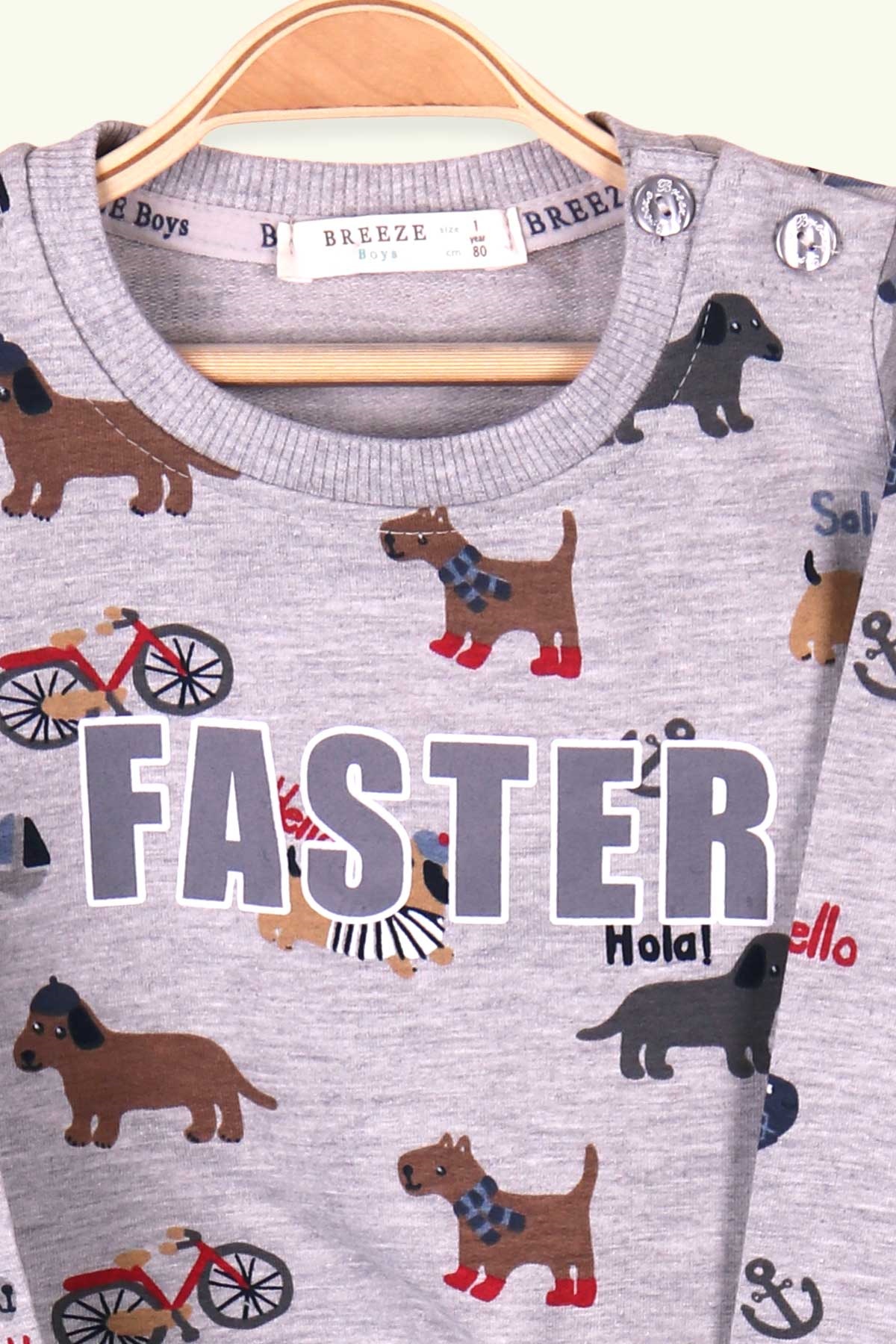 Breeze Erkek Bebek Eşofman Takımı Köpek Desenli Gri (6 Ay-2 Yaş)