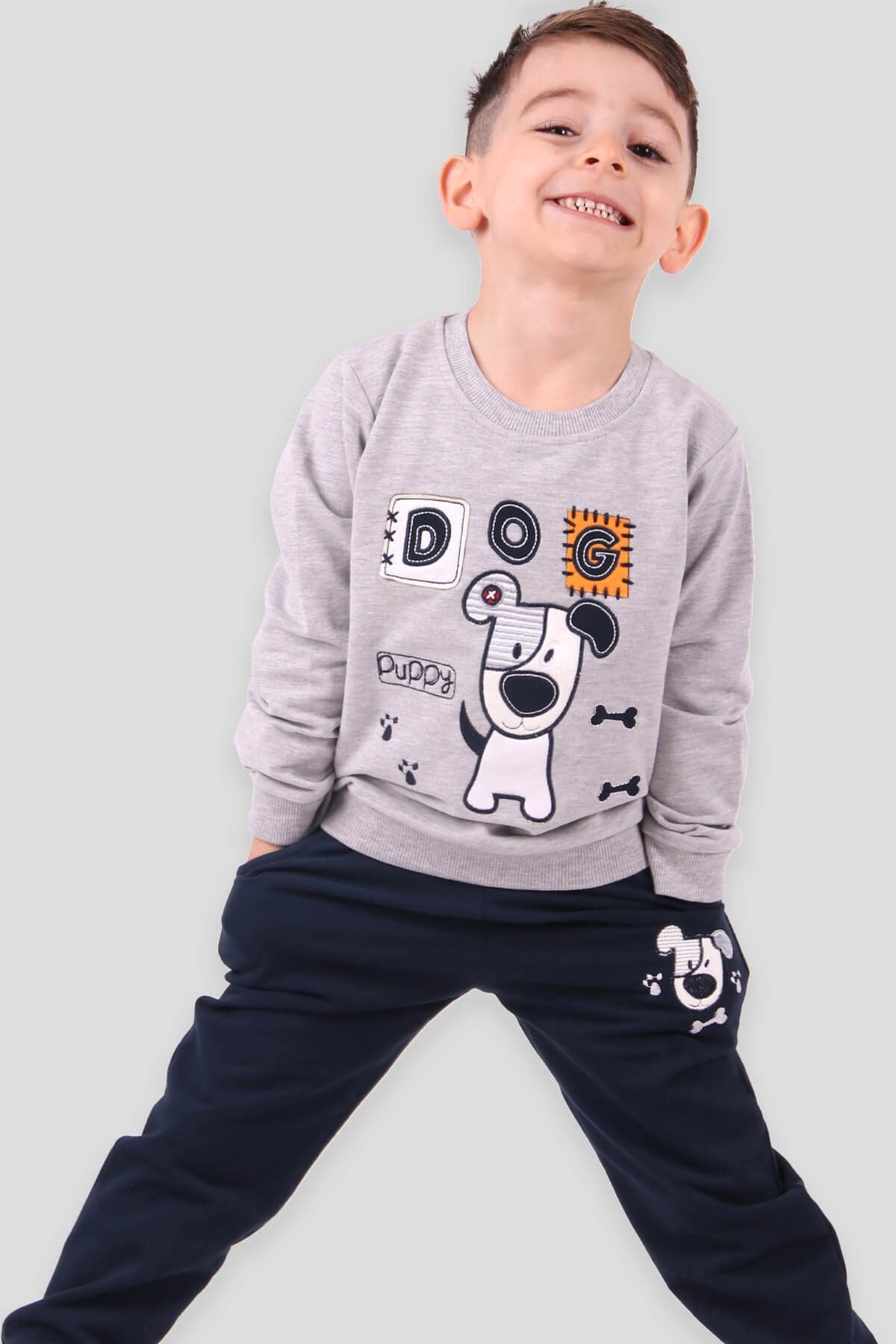 Breeze Erkek Bebek Eşofman Takımı Köpekli Gri-Lacivert (1.5 Yaş)