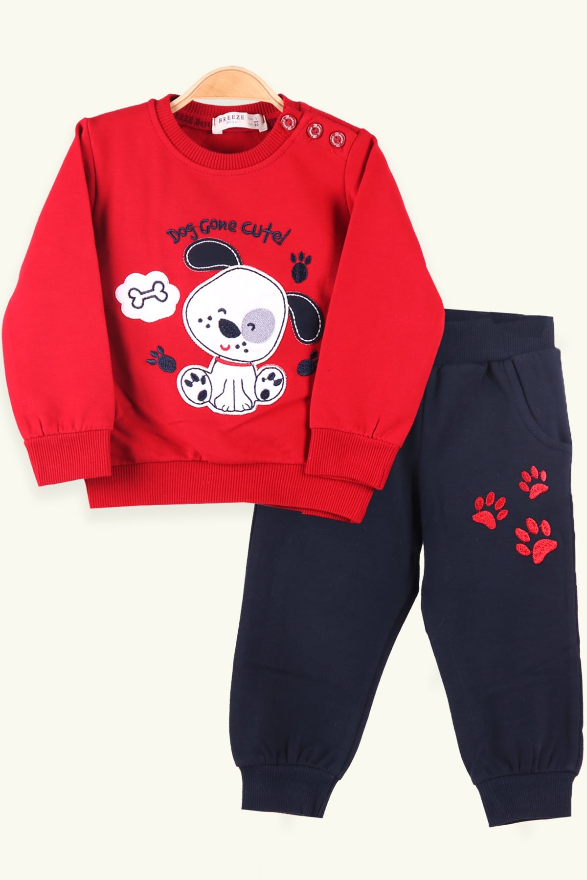 Breeze Erkek Bebek Eşofman Takımı Köpekli Kırmızı-Lacivert (9-24 Ay)
