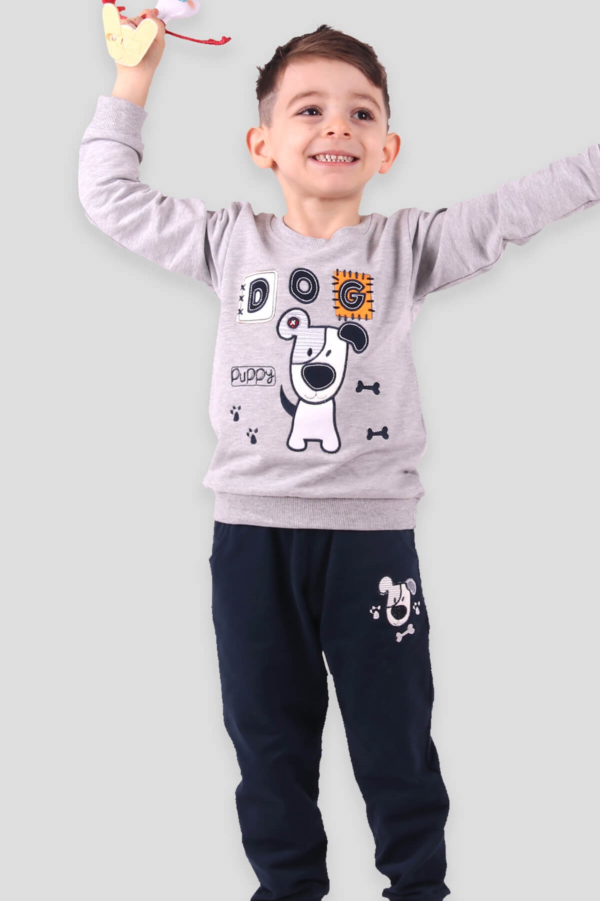 Breeze Erkek Bebek Eşofman Takımı Köpekli Gri-Lacivert (1.5 Yaş)