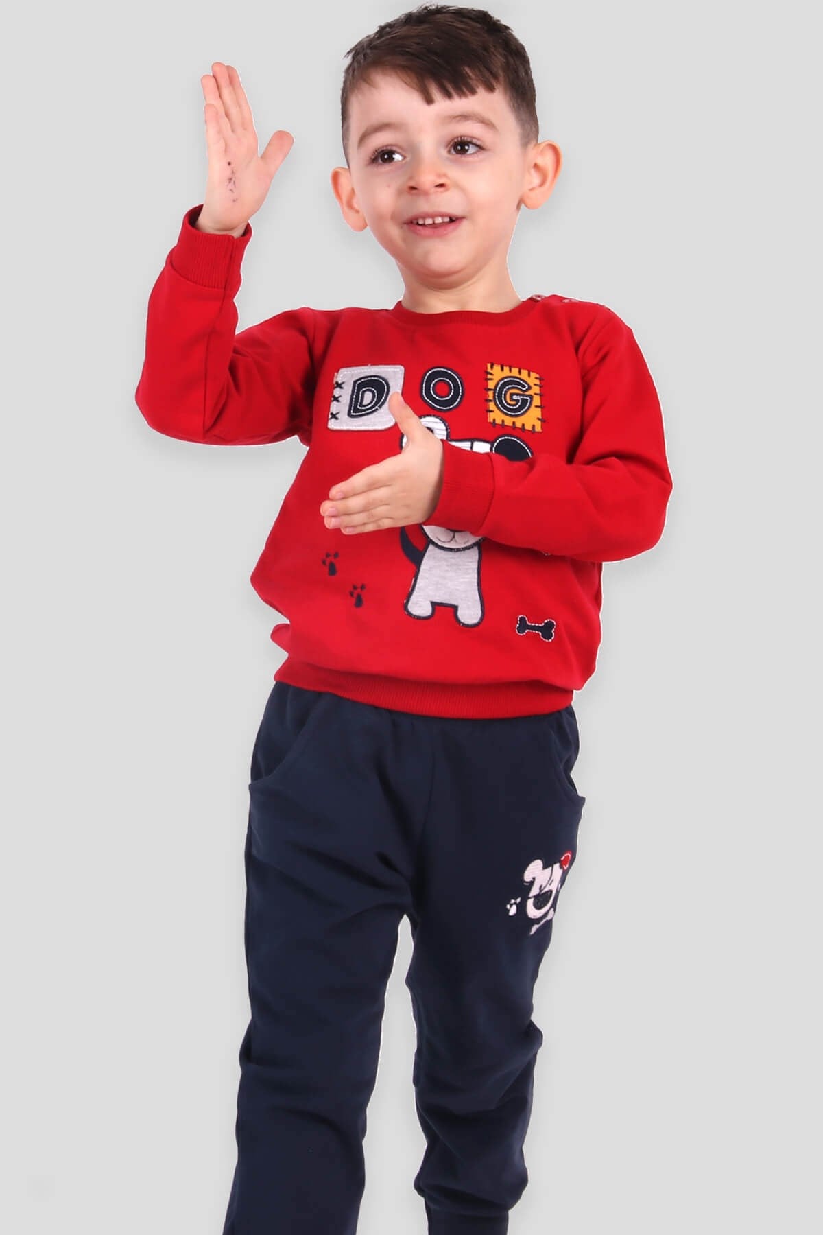 Breeze Erkek Bebek Eşofman Takımı Köpekli Kırmızı-Lacivert (1-4 Yaş)
