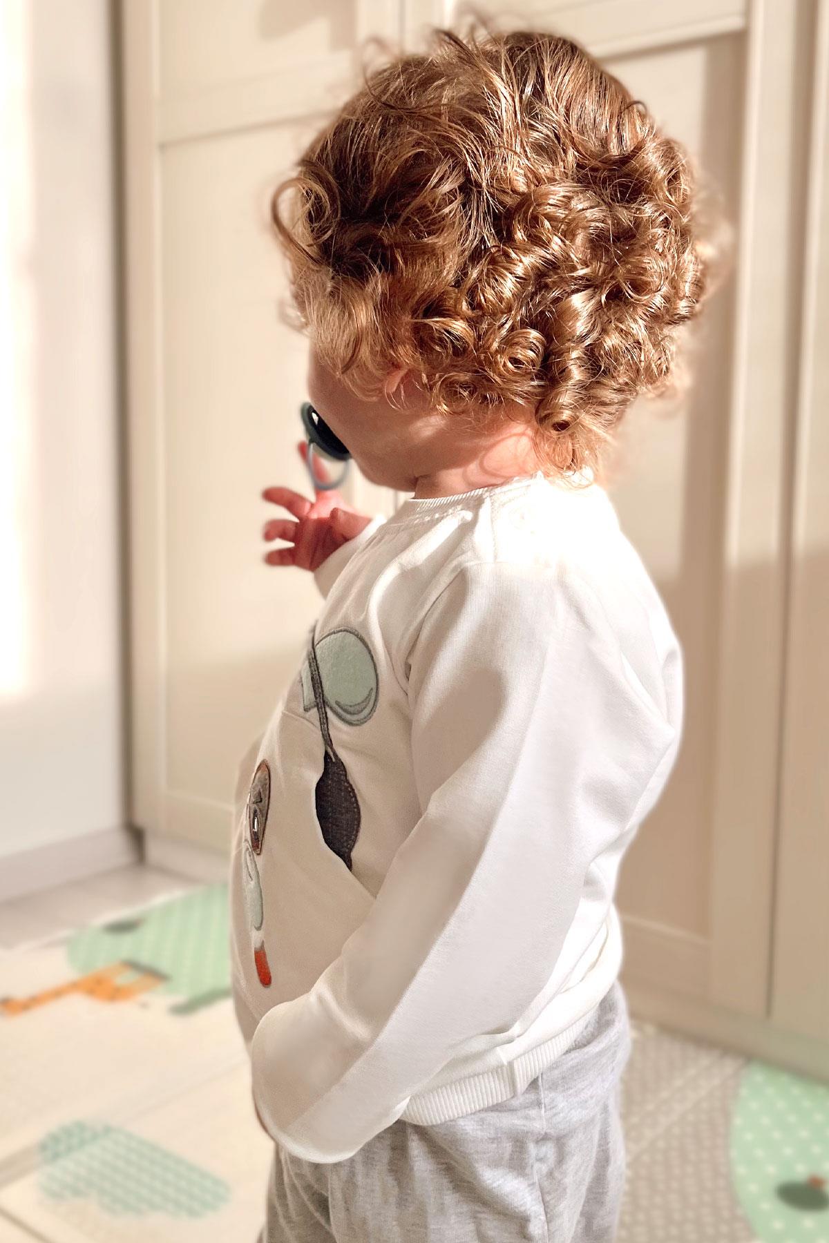 Breeze Erkek Bebek Eşofman Takımı Kulaklıklı Köpekçik Nakışlı Beyaz (9 Ay-2 Yaş)