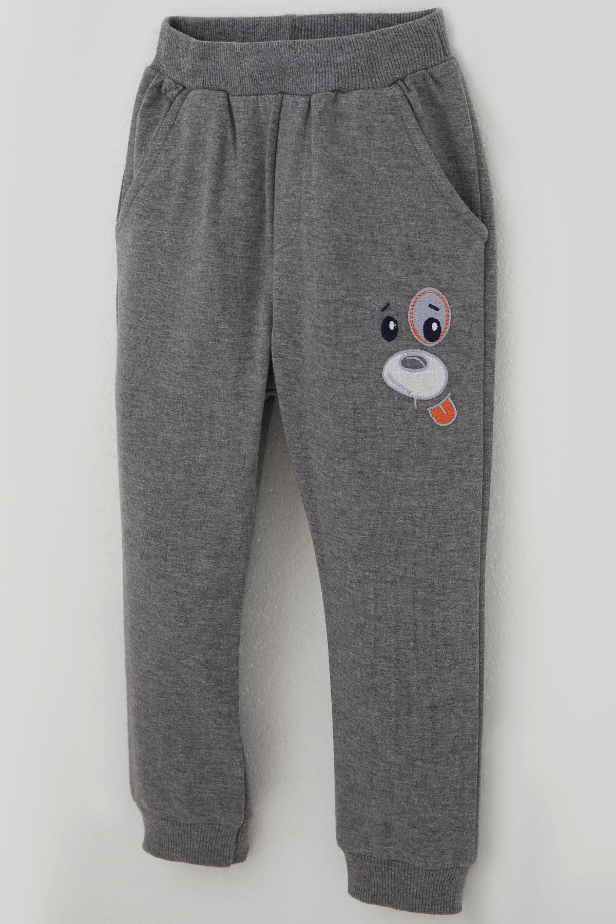 Breeze Erkek Bebek Eşofman Takımı Kulaklıklı Köpekçik Nakışlı Beyaz (9 Ay-2 Yaş)