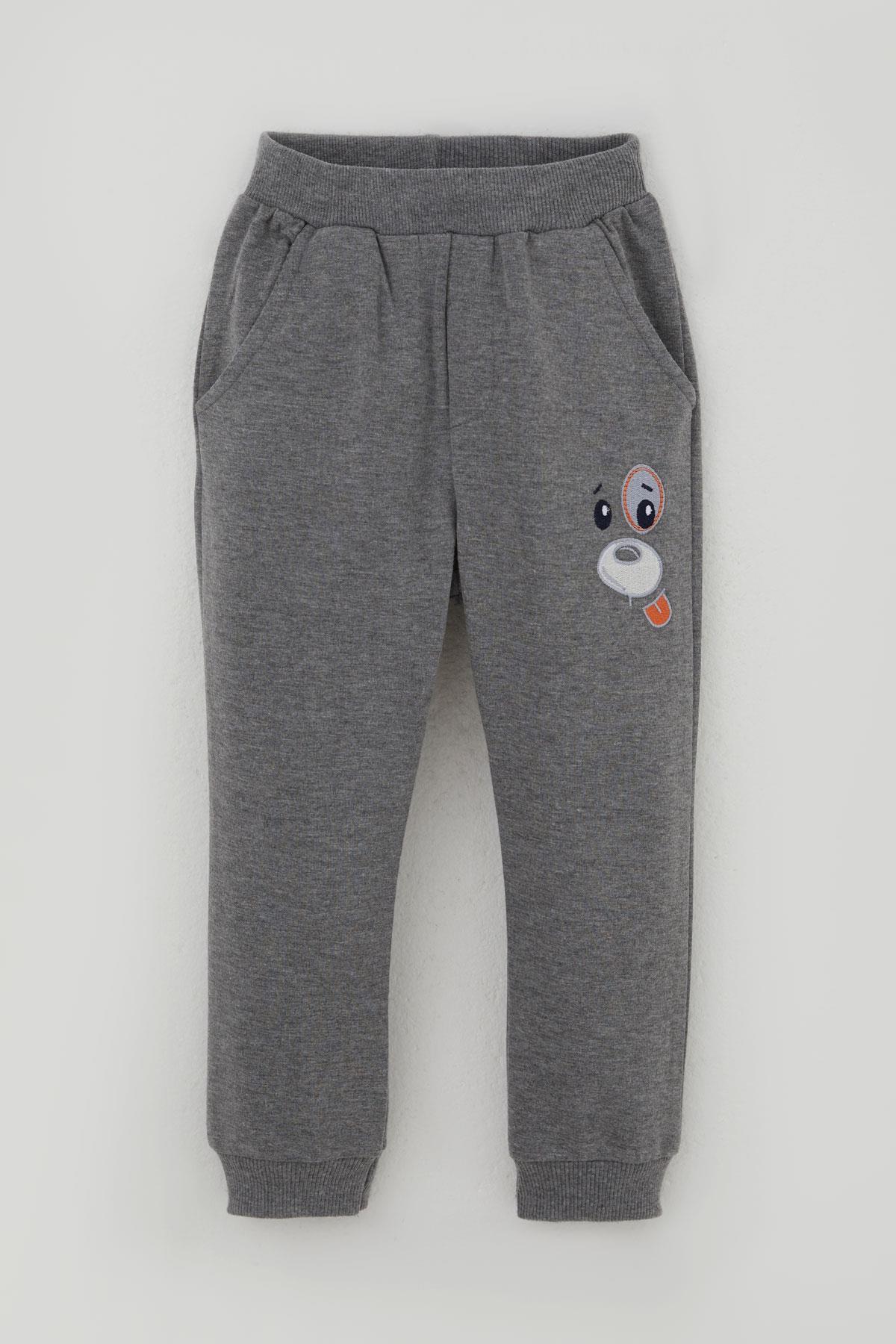 Breeze Erkek Bebek Eşofman Takımı Kulaklıklı Köpekçik Nakışlı Beyaz (9 Ay-2 Yaş)