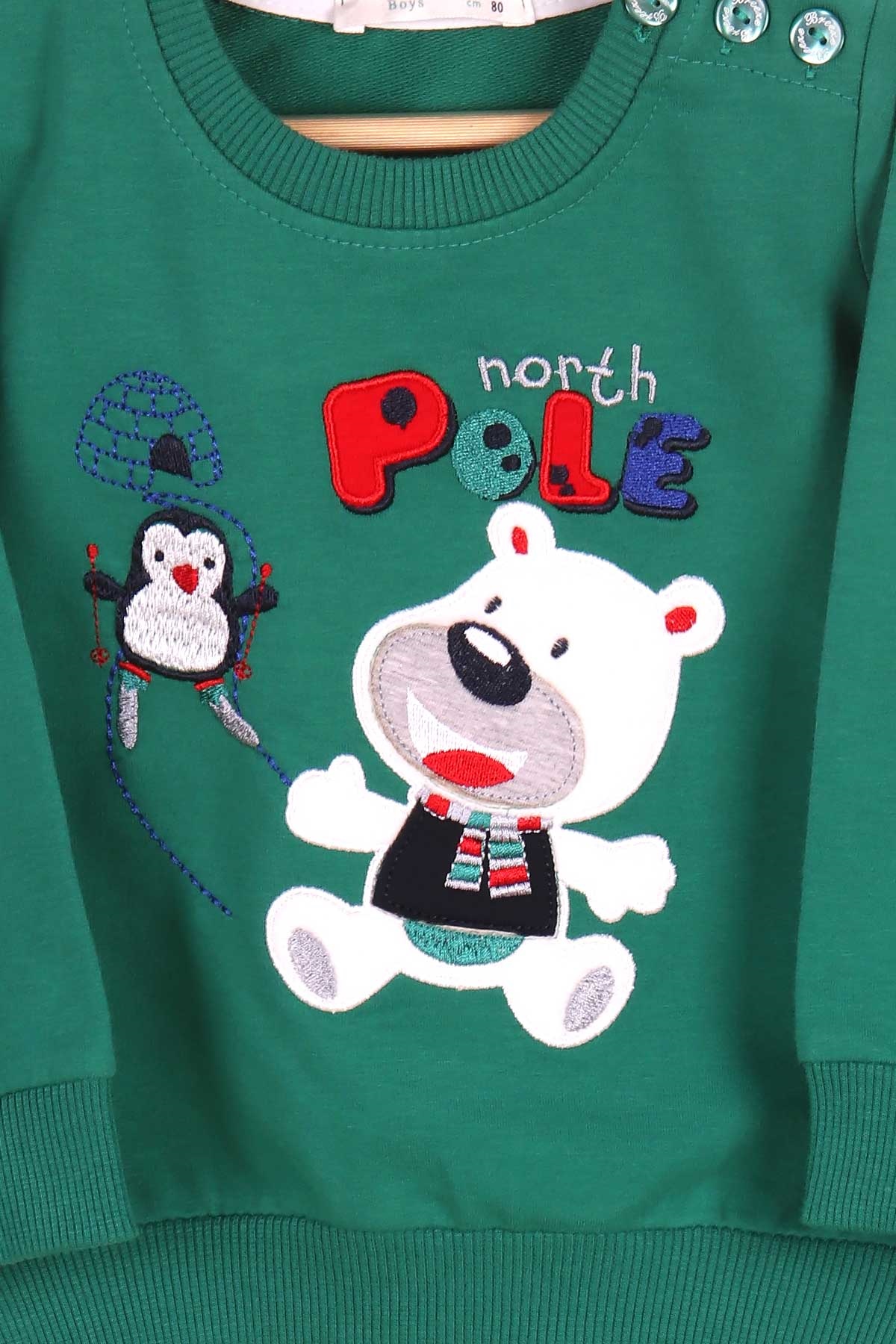 Breeze Erkek Bebek Eşofman Takımı Kuzey Kutbu Nakışlı Yeşil (6 Ay-2 Yaş)