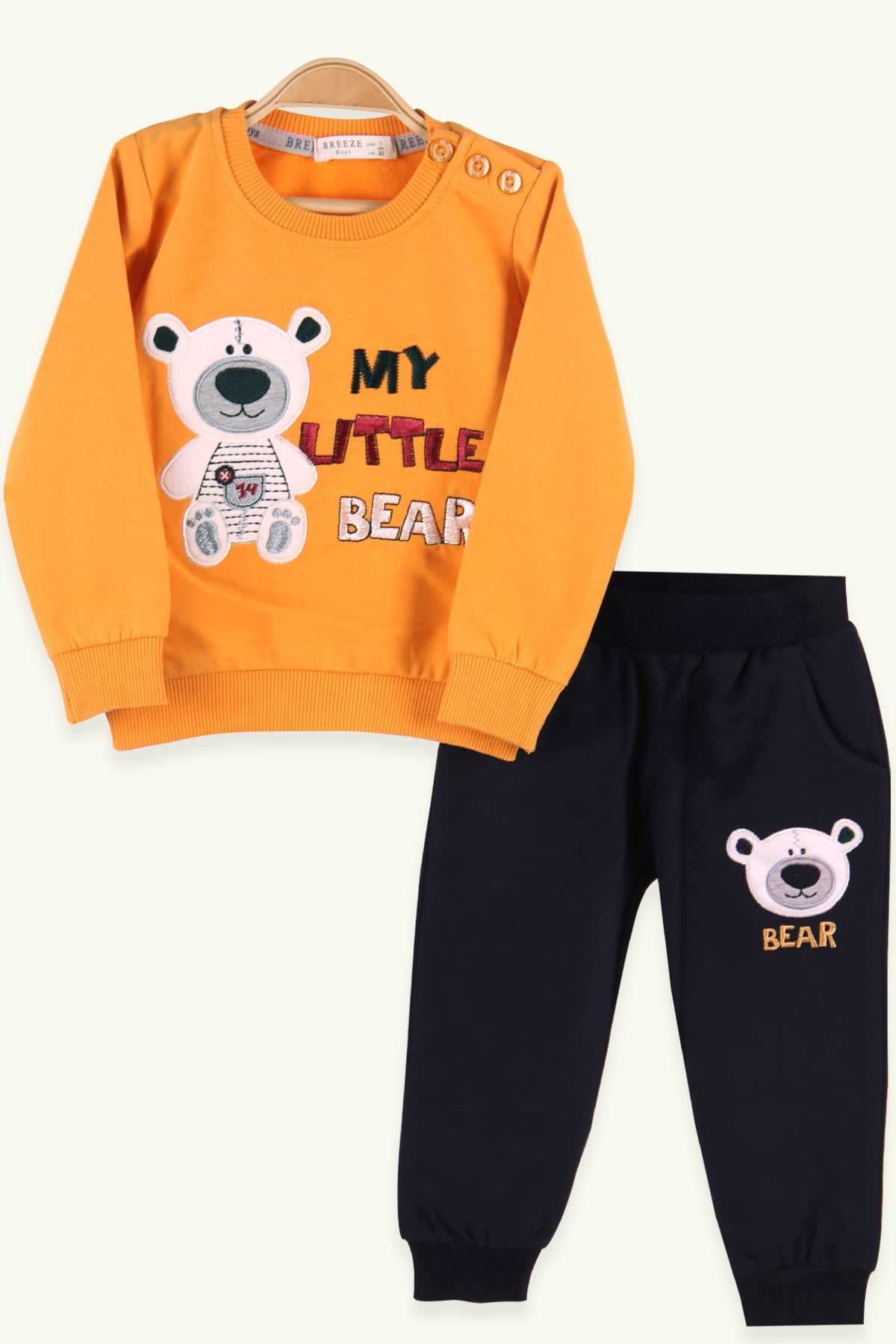 Breeze Erkek Bebek Eşofman Takımı Minik Ayıcık Nakışlı Hardal Sarı (6 Ay-2 Yaş)