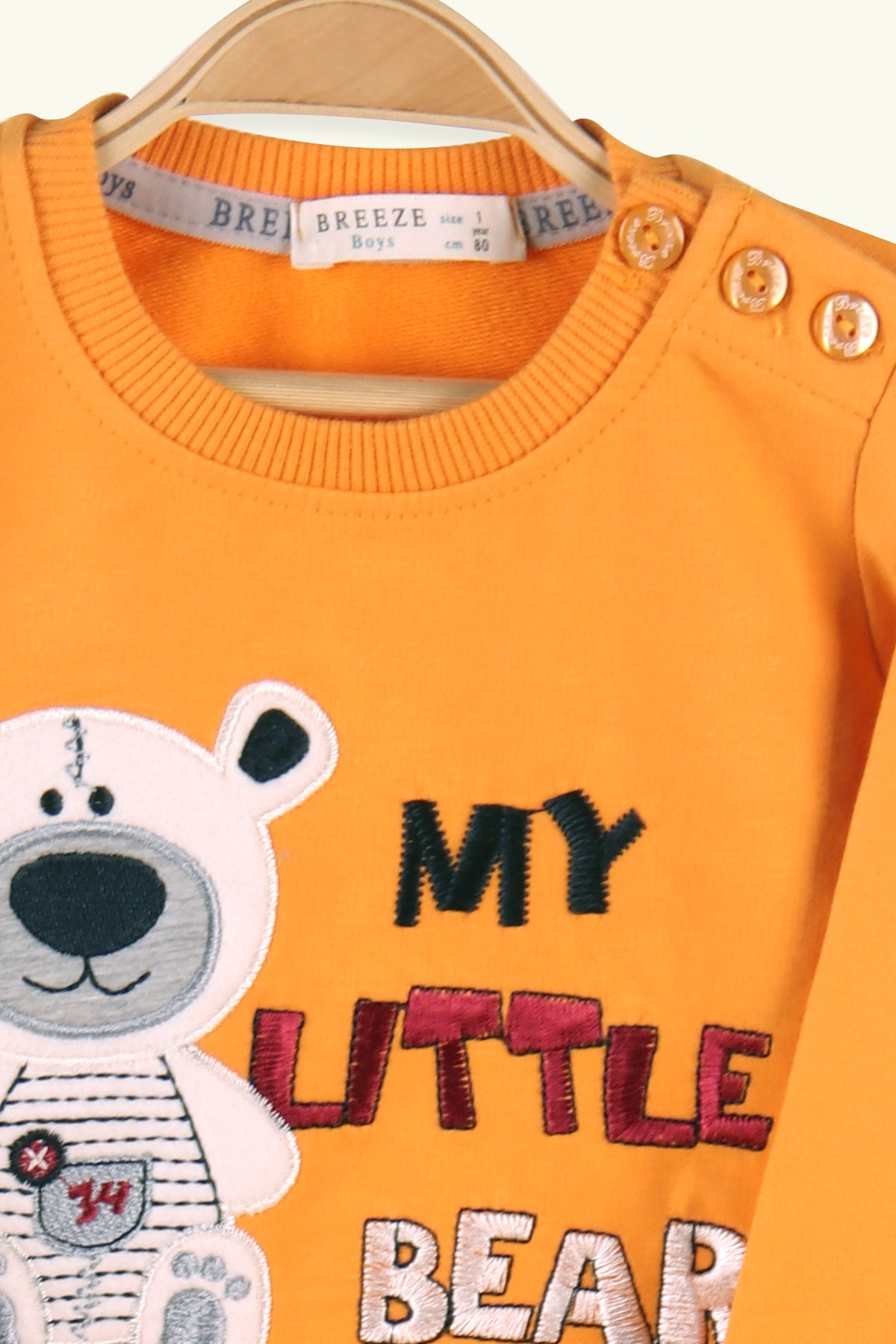 Breeze Erkek Bebek Eşofman Takımı Minik Ayıcık Nakışlı Hardal Sarı (6 Ay-2 Yaş)
