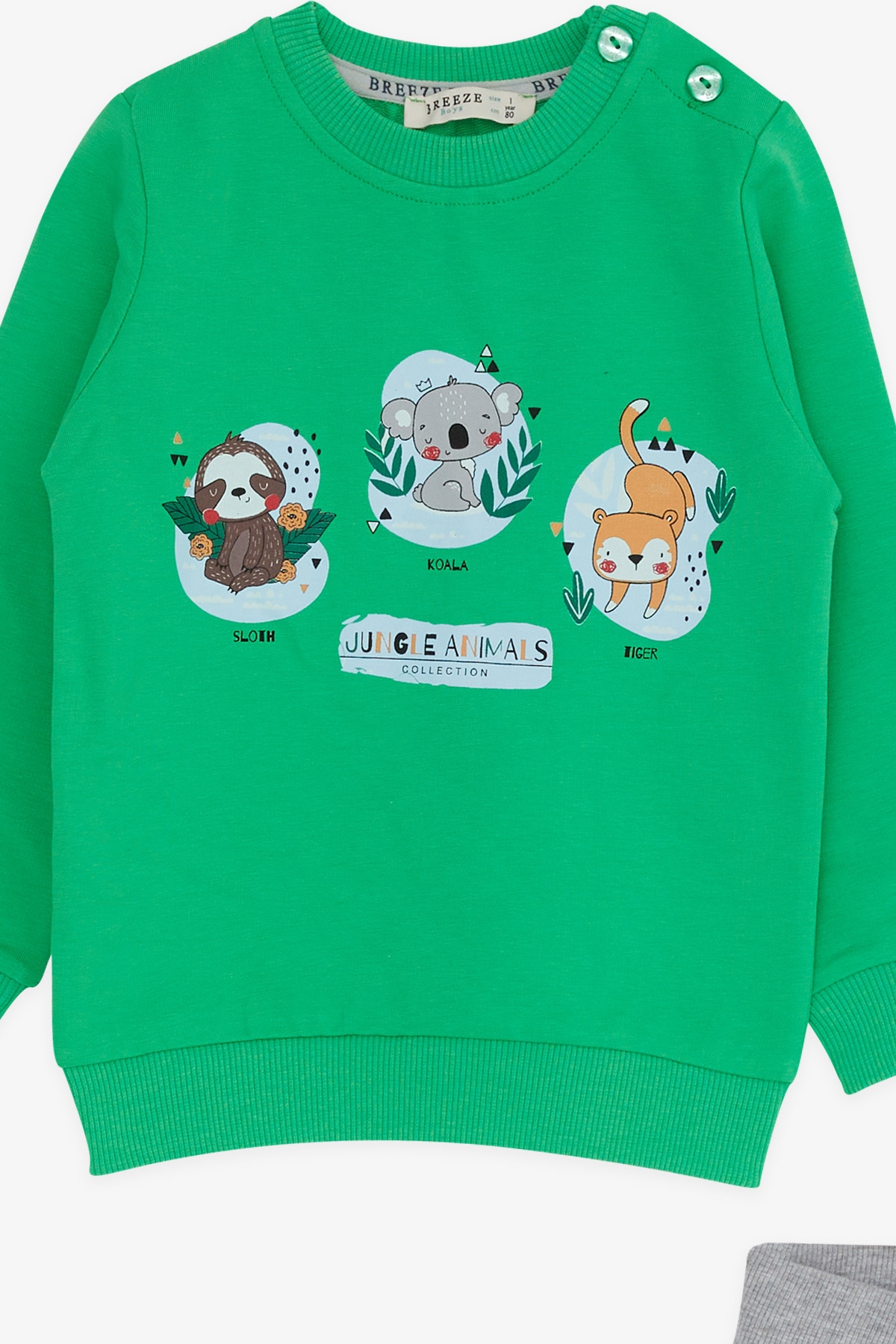 Breeze Erkek Bebek Eşofman Takımı Orman Hayvanları Baskılı Yeşil (6 Ay-2 Yaş)
