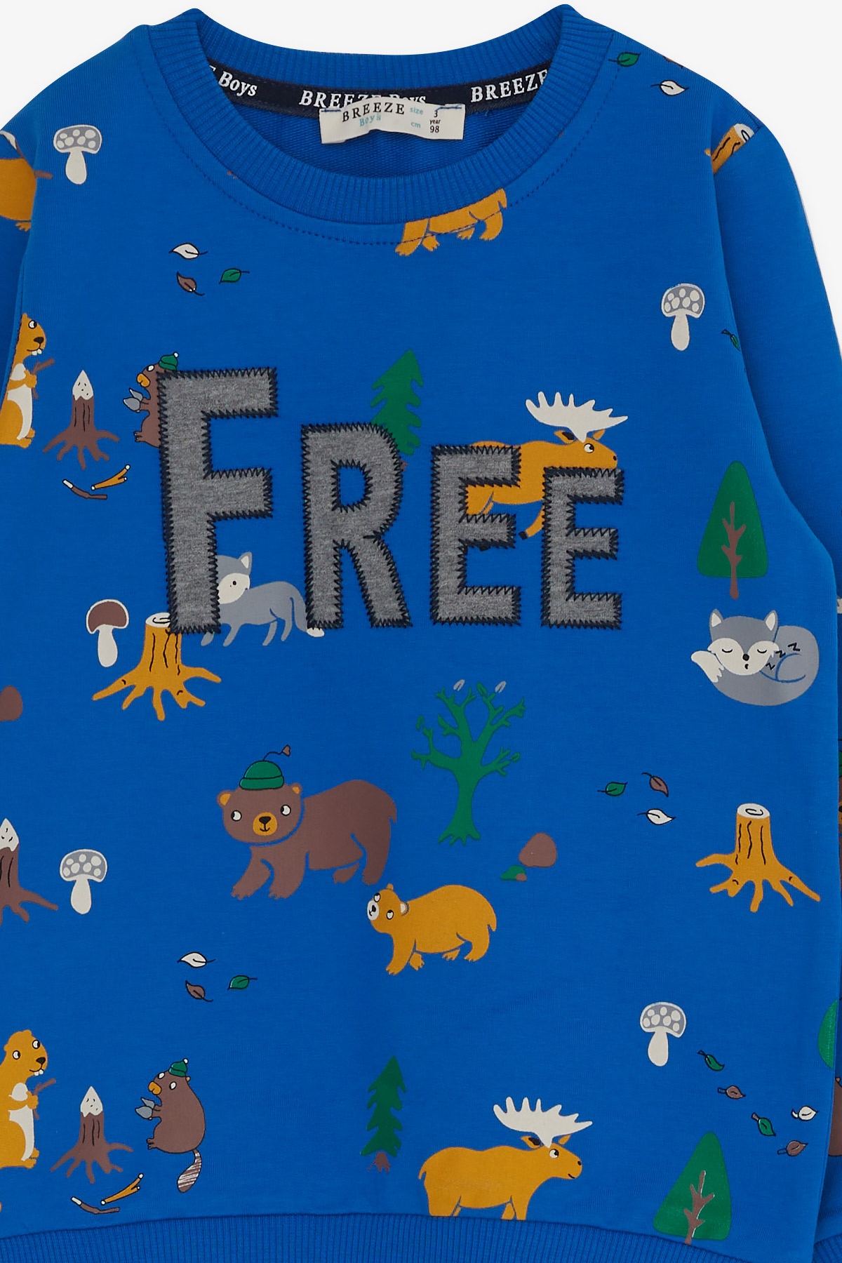 Breeze Erkek Bebek Eşofman Takımı Orman Temalı Saks Mavisi (9 Ay-3 Yaş)