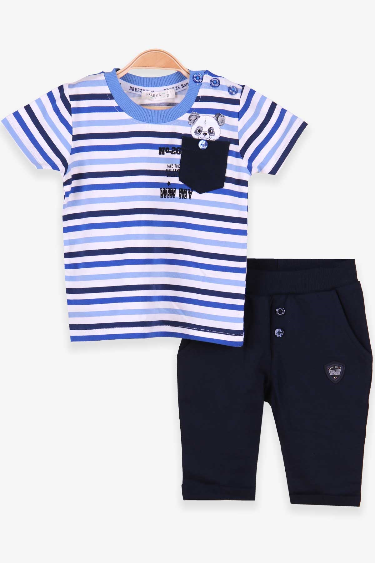 Breeze Erkek Bebek Eşofman Takımı Panda Baskılı Mavi (6 Ay-1.5 Yaş)
