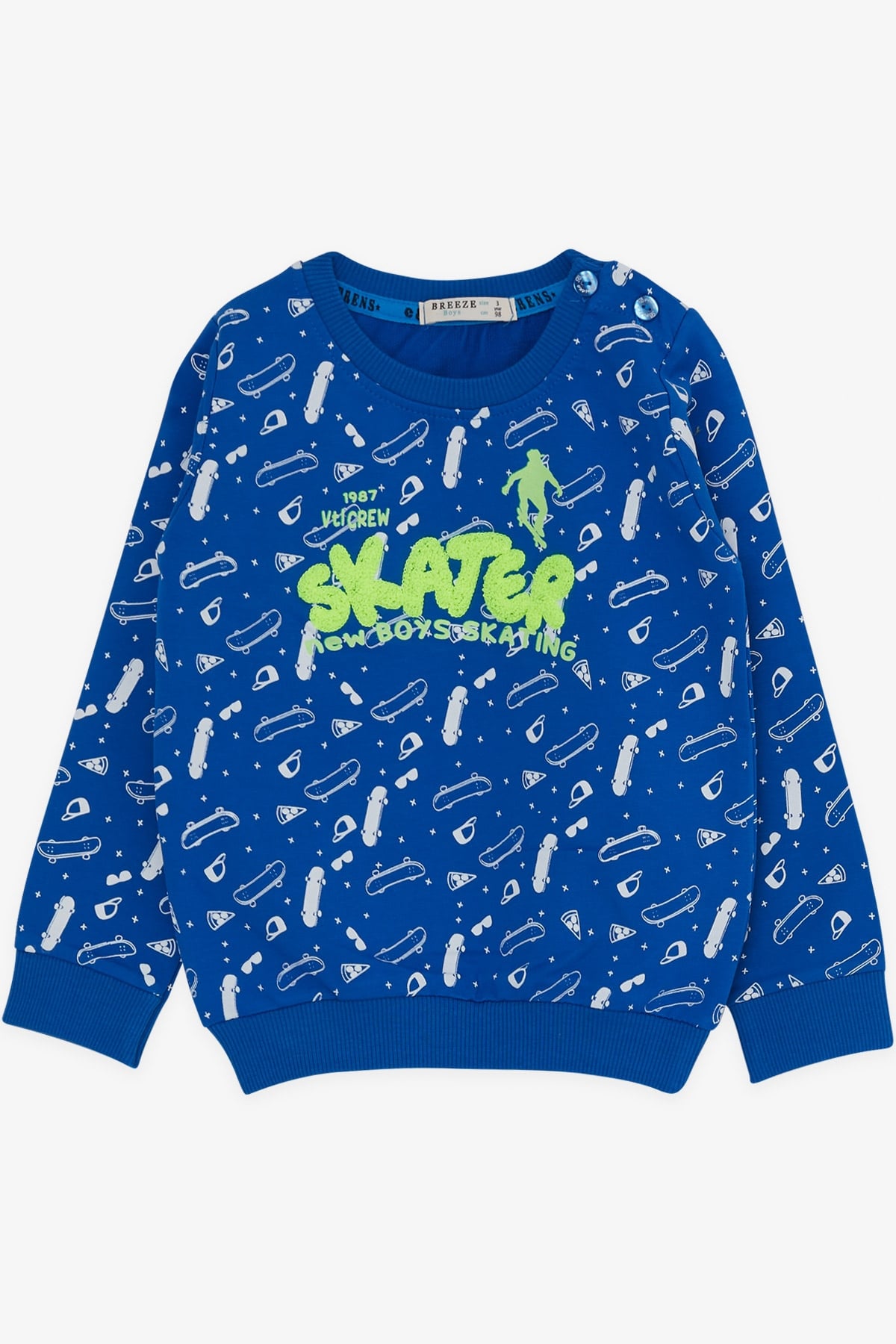 Breeze Erkek Bebek Eşofman Takımı Patenci Çocuk Desenli Saks Mavisi (9 Ay-3 Yaş)