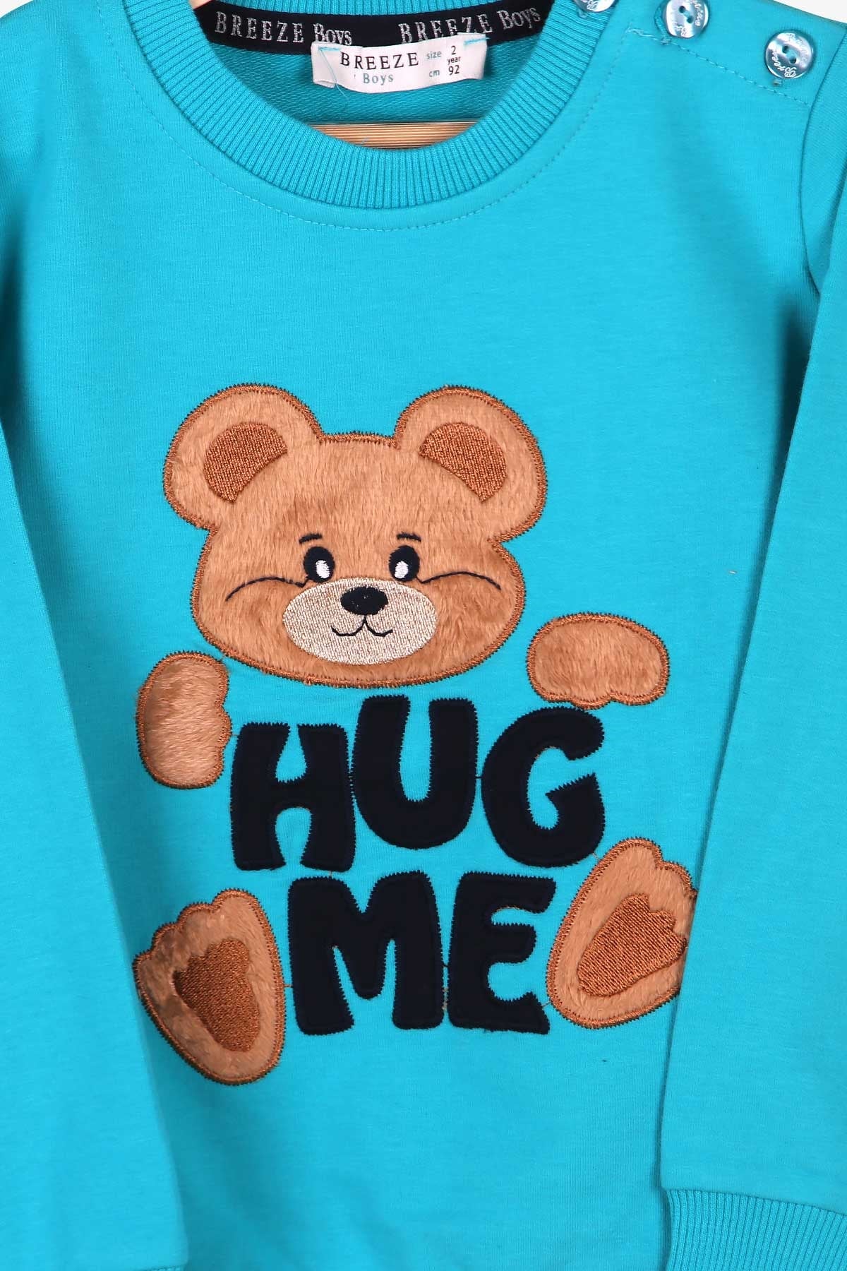 Breeze Erkek Bebek Eşofman Takımı Peluş Ayıcıklı Turkuaz (1-4 Yaş)