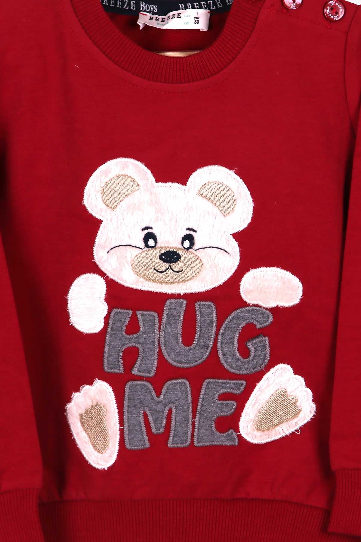 Breeze Erkek Bebek Eşofman Takımı Peluş Ayıcıklı Bordo (1-4 Yaş)