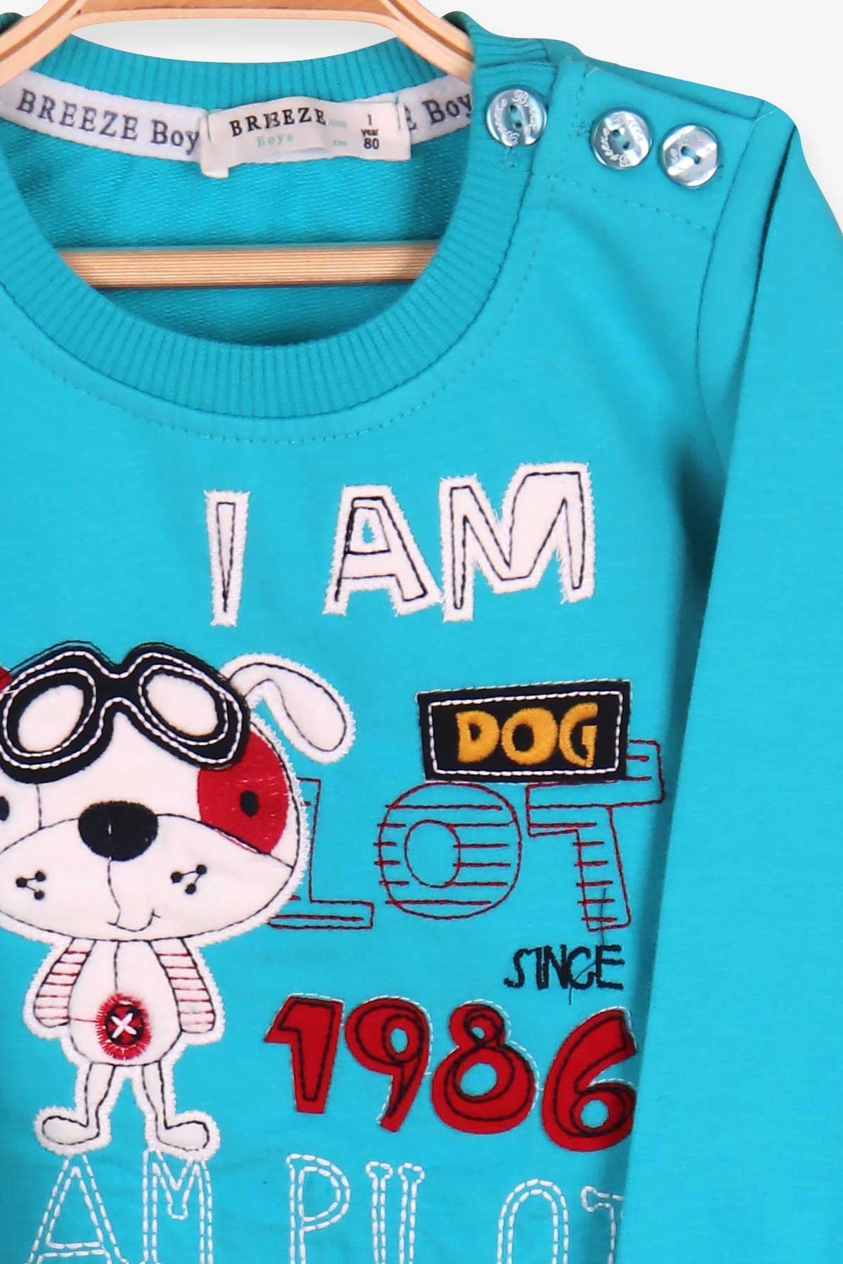 Breeze Erkek Bebek Eşofman Takımı Pilot Köpek Nakışlı Turkuaz (9 Ay-3 Yaş)