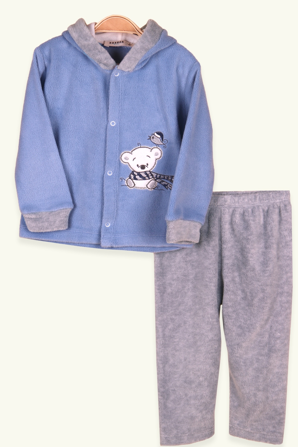 Breeze Erkek Bebek Eşofman Takımı Polar Ayıcıklı Mavi (4 Ay-1 Yaş)