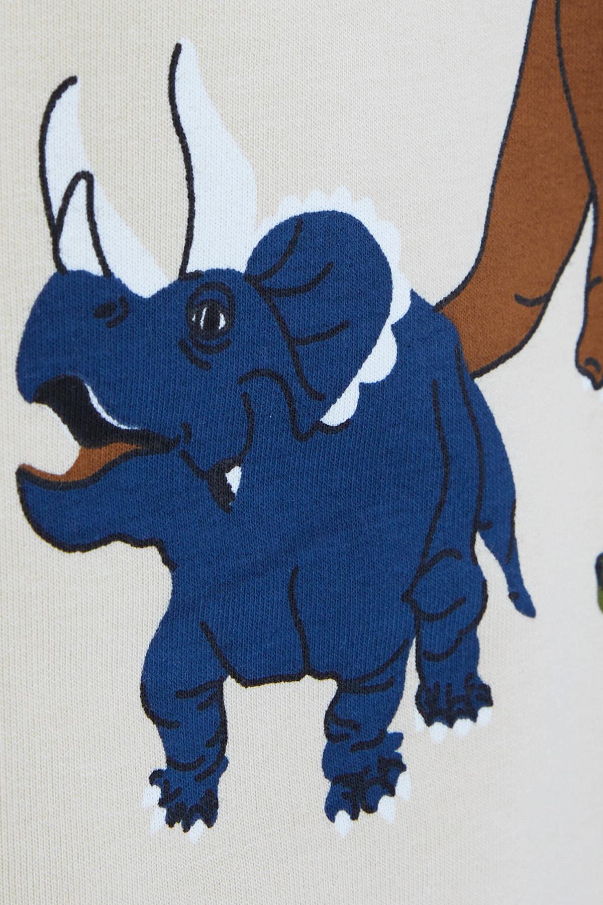 Breeze Erkek Bebek Eşofman Takımı Renkli Dinozor Desenli Krem (9 Ay-3 Yaş)
