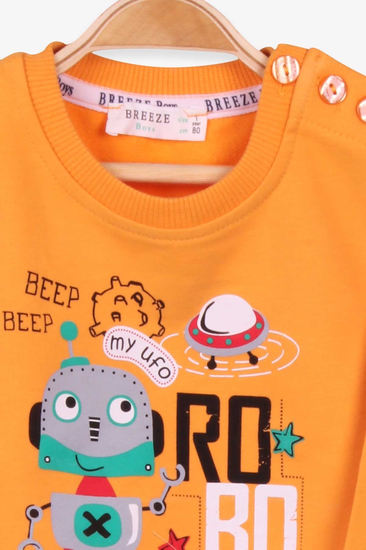 Breeze Erkek Bebek Eşofman Takımı Robotlu Hardal Sarı (9 Ay-3 Yaş)