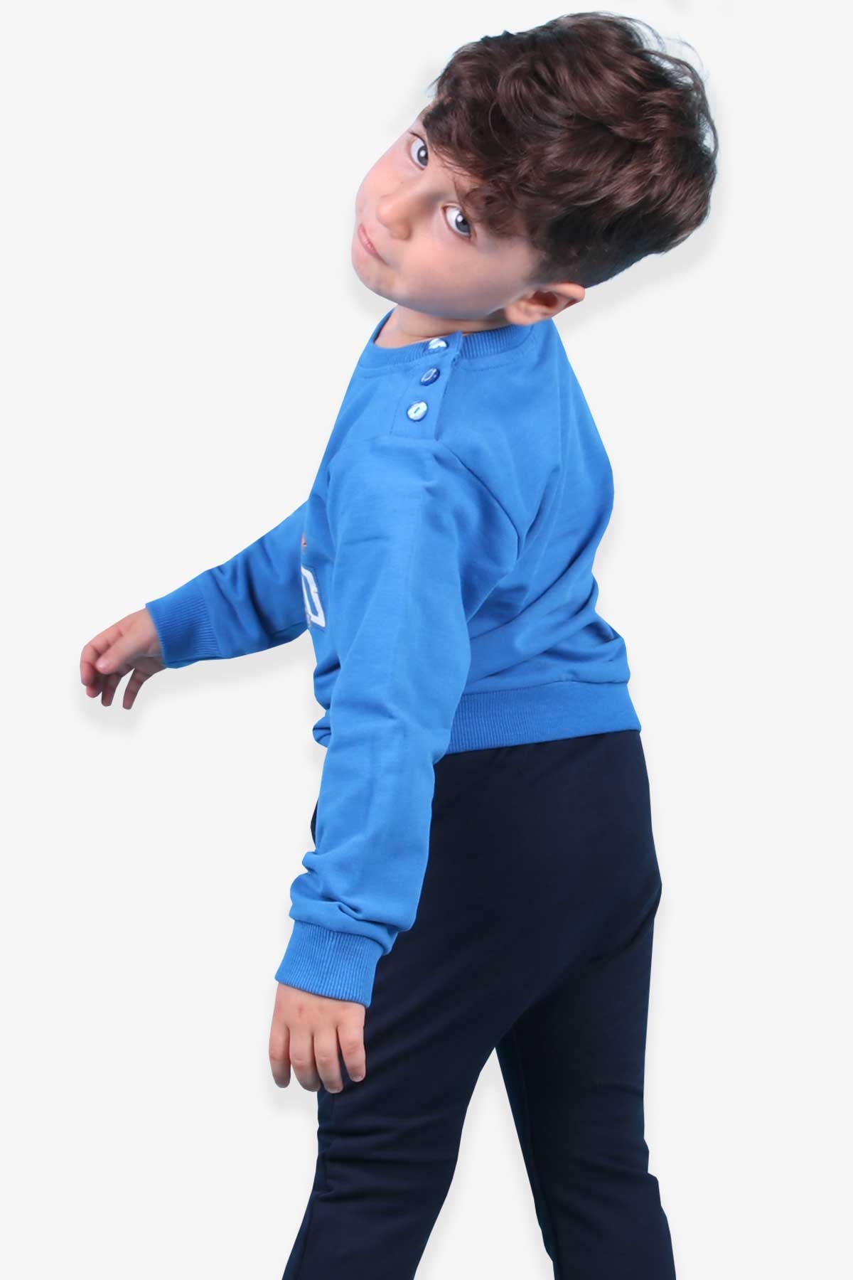 Breeze Erkek Bebek Eşofman Takımı Robotlu Saks Mavisi (9 Ay-3 Yaş)