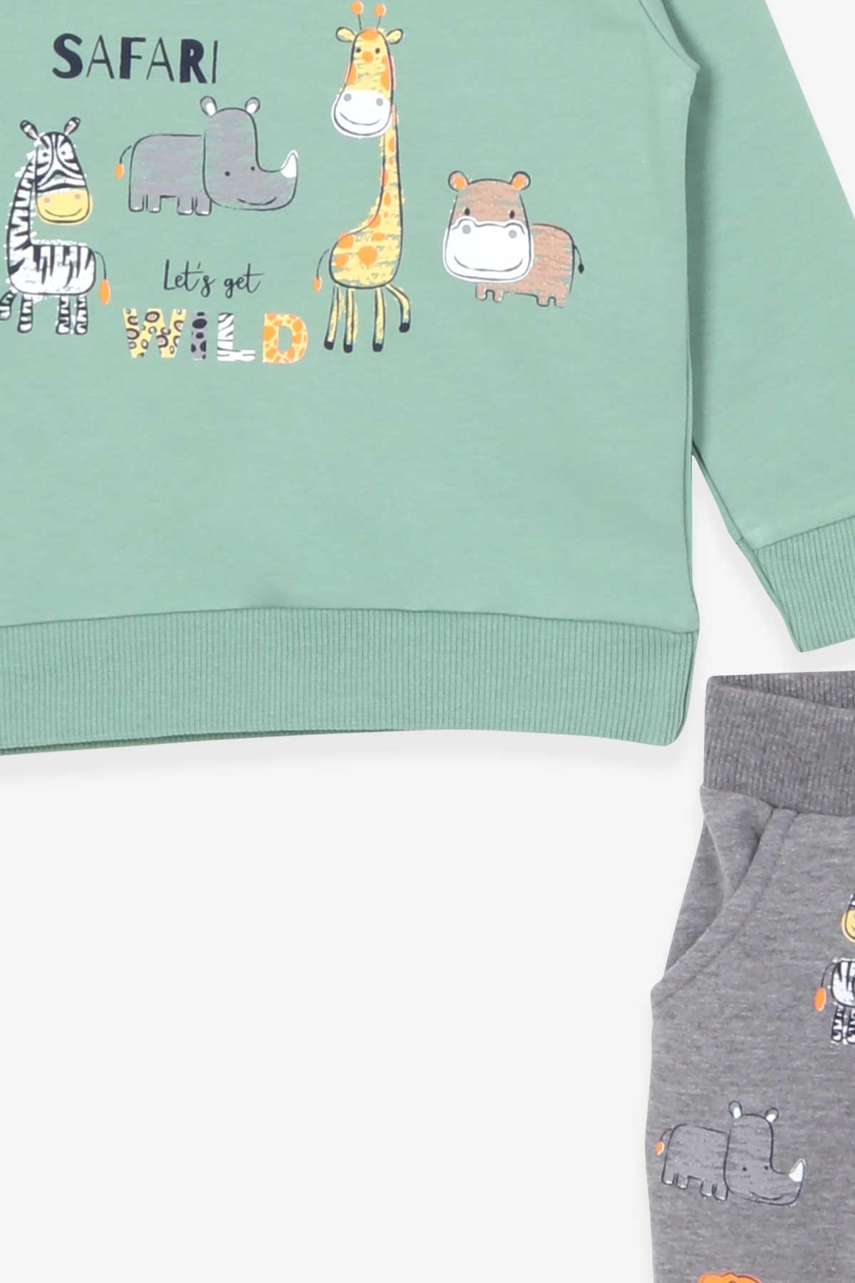 Breeze Erkek Bebek Eşofman Takımı Safari Baskılı Mint Yeşili (9 Ay-3 Yaş)