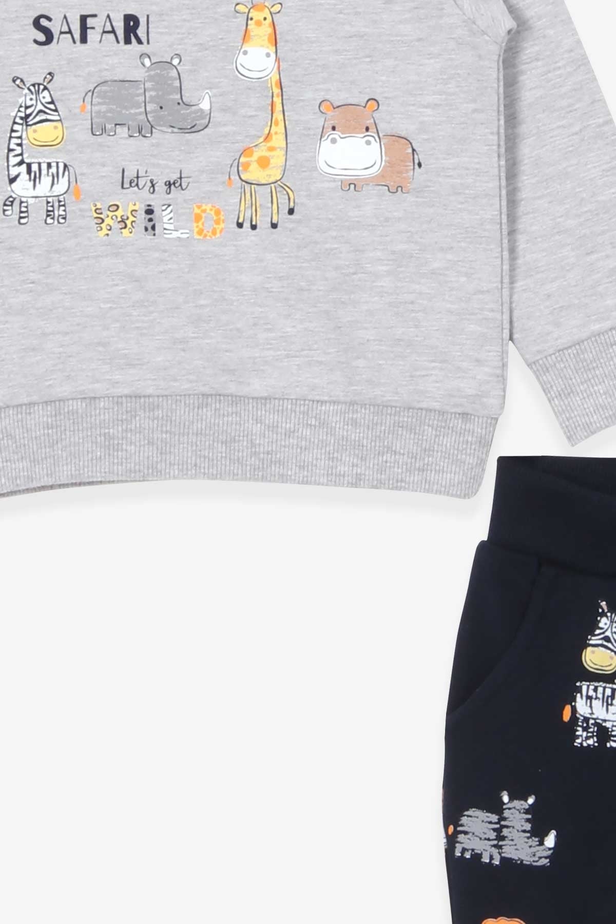 Breeze Erkek Bebek Eşofman Takımı Safari Baskılı Gri Melanj (9 Ay-3 Yaş)