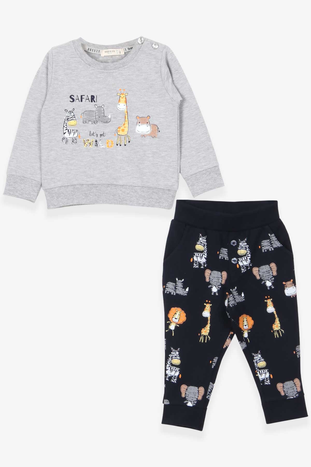 Breeze Erkek Bebek Eşofman Takımı Safari Baskılı Gri Melanj (9 Ay-3 Yaş)